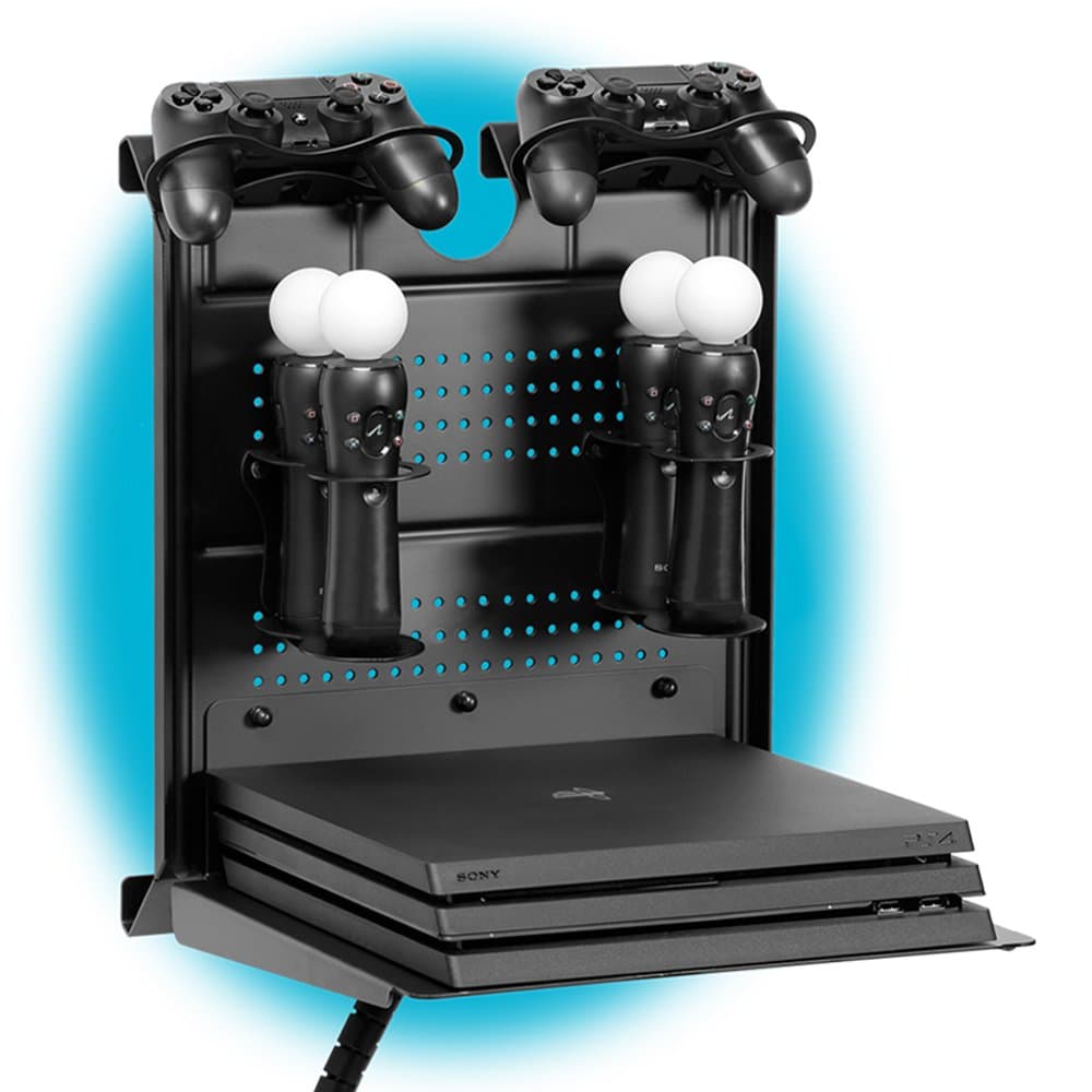 GameSide Bundle: Move with Me Game Console Horizontal Wall Mount W | Multicolor LED Light | Metal Floating Shelf W | Controller Mount & 2X Move Controller Holders for PS 4® All Versions | Black