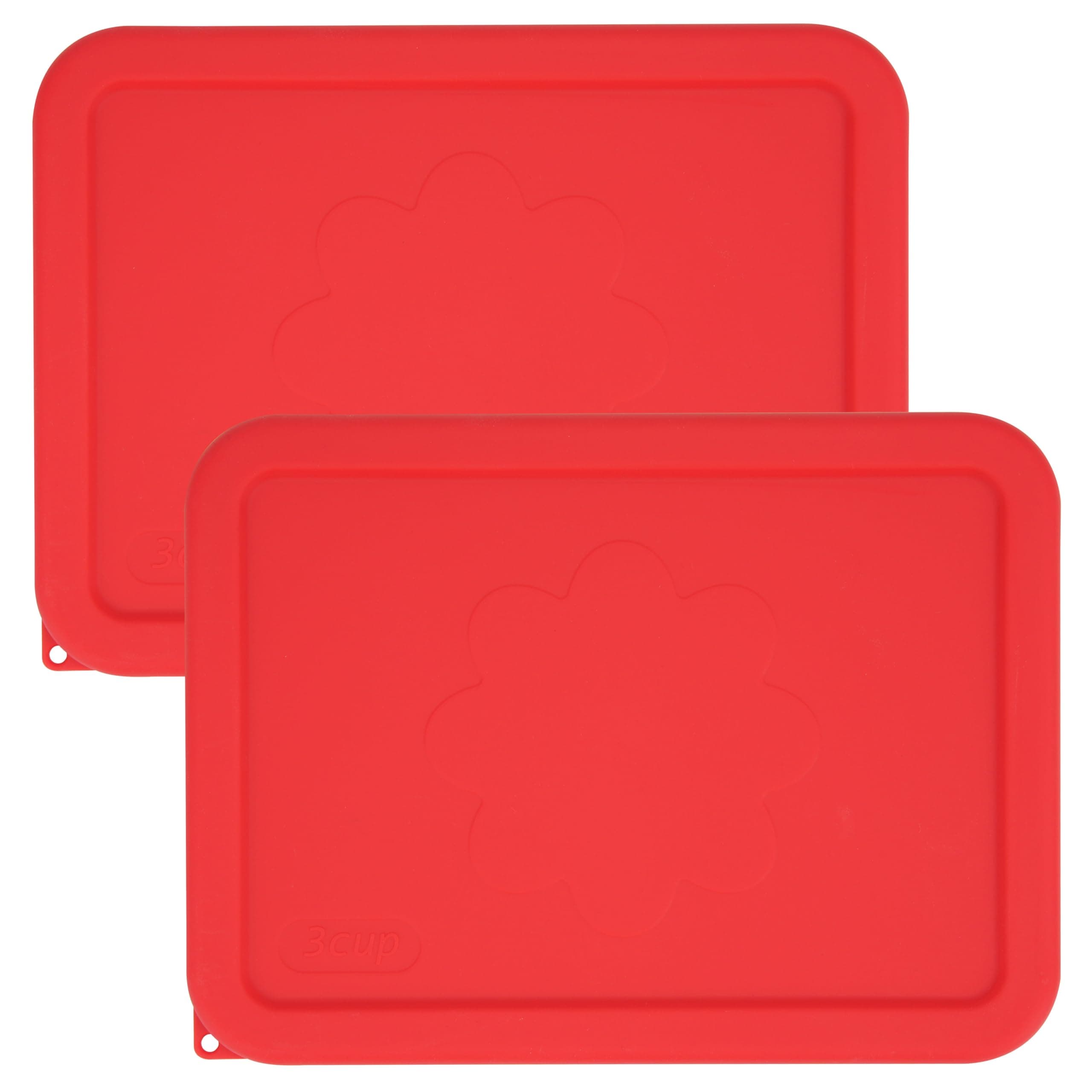 3 Cup Rectangle Silicone Storage Cover Lids Replacement for Pyrex 7210-PC Glass Bowls, (Container not Included) 2 Pack, Microwave, Dishwasher and Freezer Safe (Cherry Red)