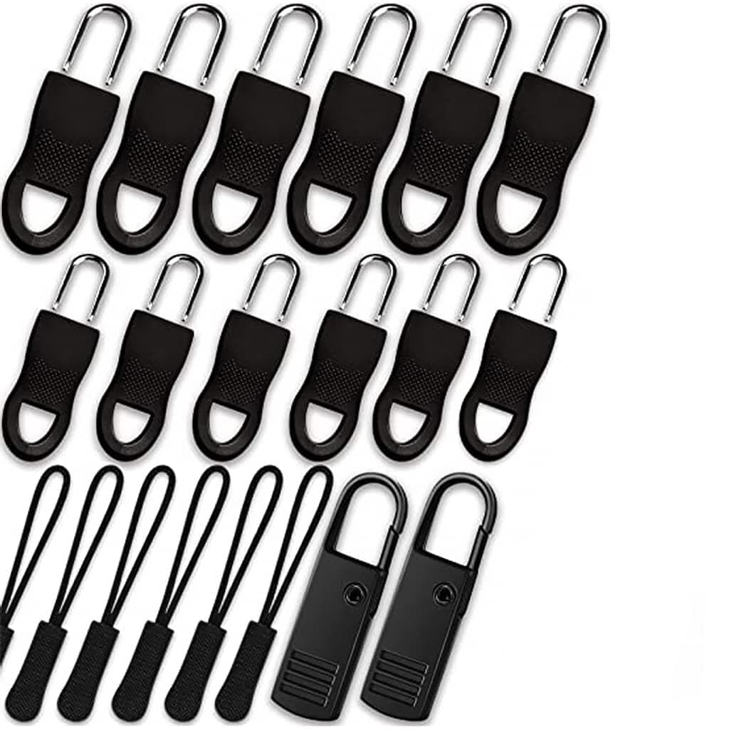 - HASTHIP® 20pcs Zipper Pulls Replacement Kit, Universal Detachable Zipper Puller, Black Zipper Pull Tab for Bags, Purses, Luggage, Backpacks, Pants, Jackets, Boots, Tents (3 Styles, 4 Sizes)