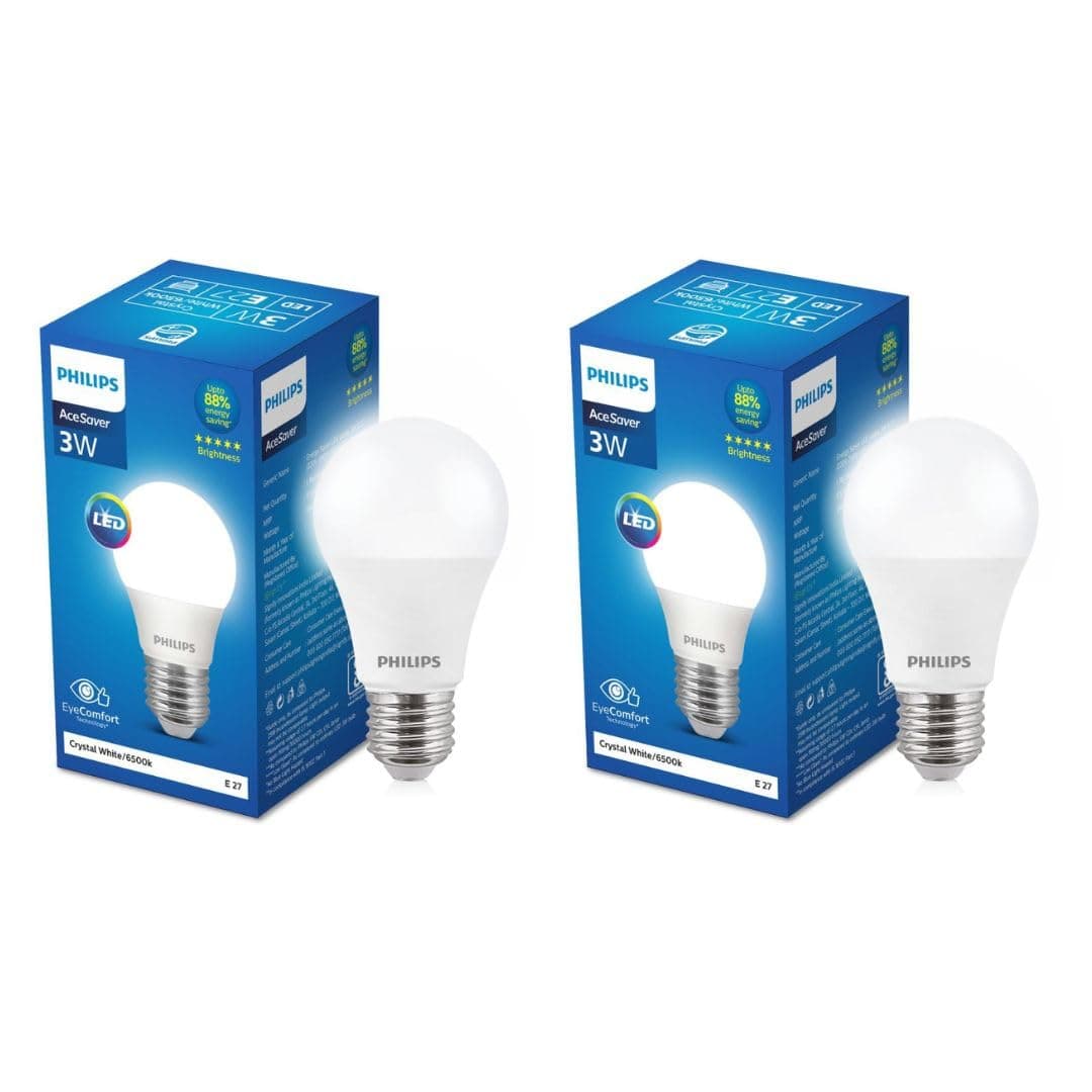 3-watt LED Bulb | AceSaver LED Bulb | Base: E27 Light Bulb for Home | Crystal White, Pack of 2