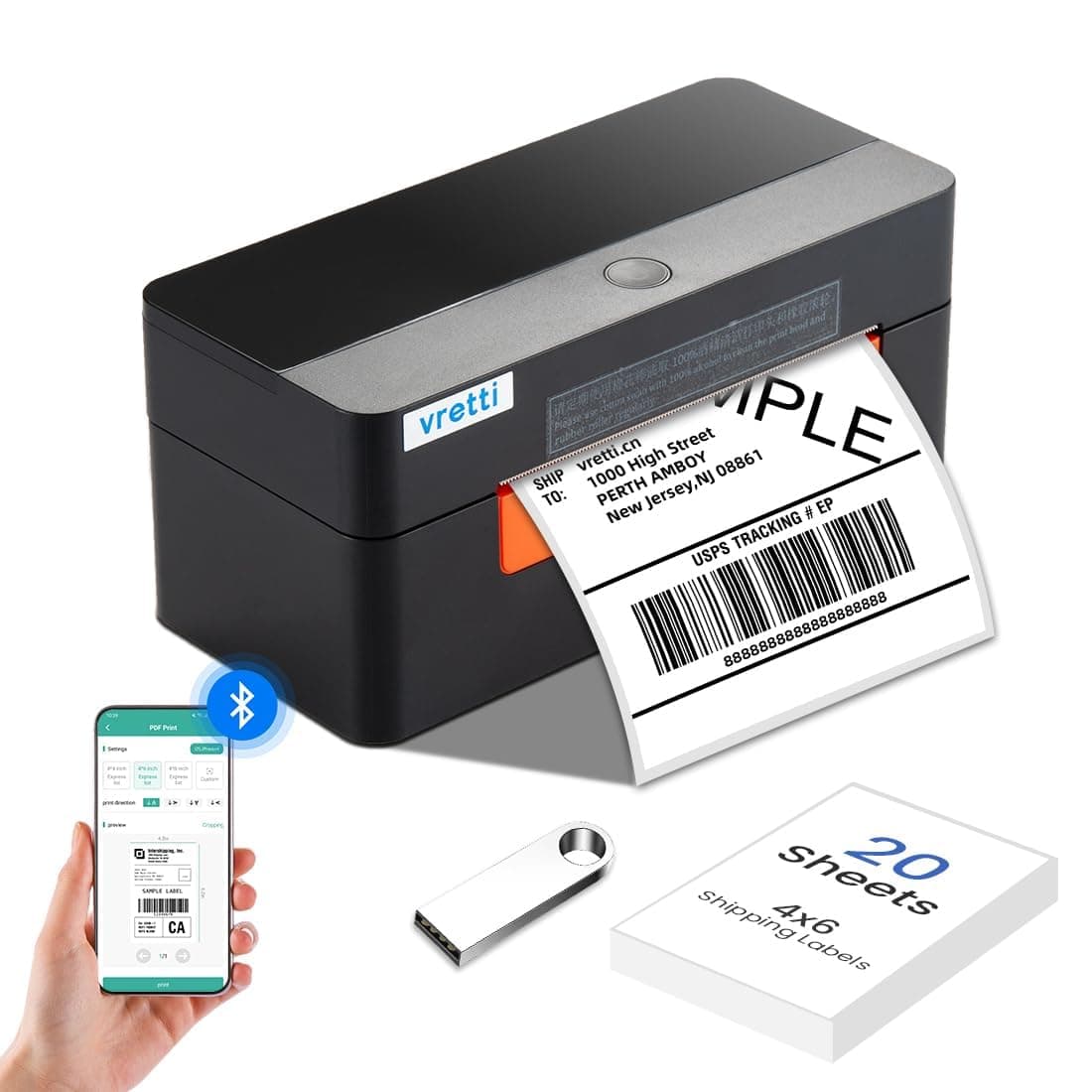 vretti Bluetooth Thermal Label Printer,Shipping Label Printer 4x6, for Address Postage Small Business,Compatible with Etsy,Shopify,Amazon,USPS,UPS