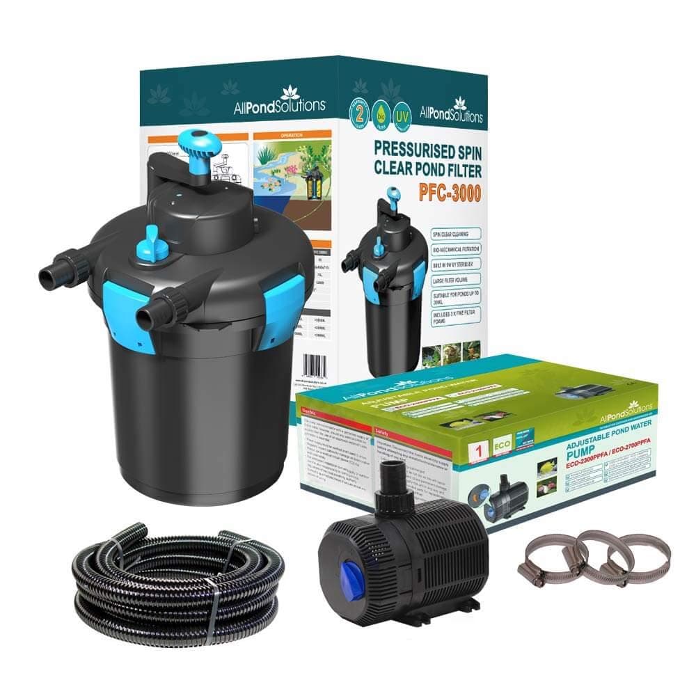 Pressurised Koi Fish Pond Filter Complete Kit with Pond Pump and UV Steriliser Light All in one - Ponds Up to 3000 litres - PFC-3000-KIT