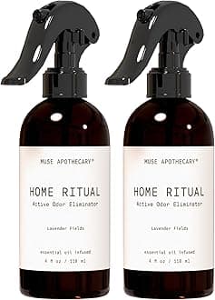 Muse Apothecary Home Ritual Active Odor Eliminator Spray - Odor Eliminator for Home - Furniture Deodorizer Spray & Bathroom Odor Eliminator - Essential Oil Air Freshener - 4oz, Lavender Fields