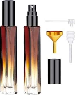 Segbeauty Empty Atomizer, 2pcs 10ML Travel Size Refill Bottle with Funnel and Dropper, Portable Glass Spray Bottle Cologne Dispenser Toiletries Sample Bottles Perfume Making Kit Amber