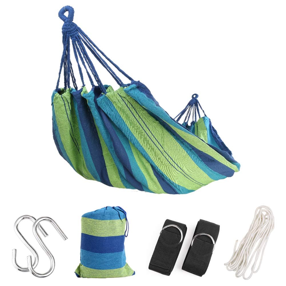 Double Camping Hammock with Tree Straps and Rope, Soft Woven Cotton with Max 250 lbs Capacity Portable 2 Person Hammock for Indoor Outdoor Backpacking Travel Beach Backyard Hiking