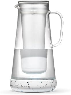 Home– Water Filter Pitcher, 7-Cup, Glass with Silicone Base, Terrazzo, for Everyday Protection Against Bacteria, Parasites, Microplastics, Lead, Mercury, PFAS and a Variety of Chemicals