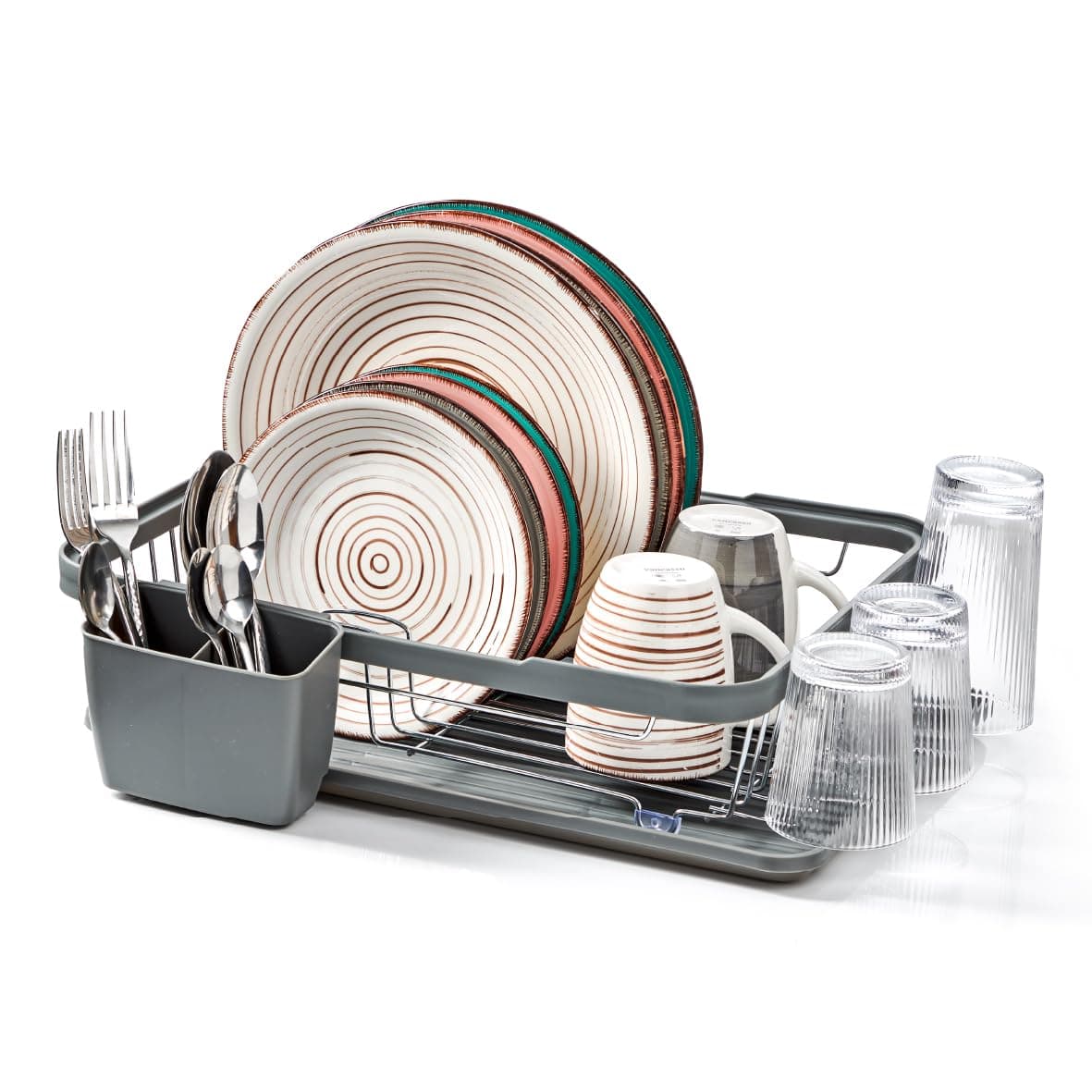 Kitchen Dish Drainer & Drying Rack/Removable Drip Tray & Cutlery Holder/Large Capacity for Kitchen Counter in Grey 69069