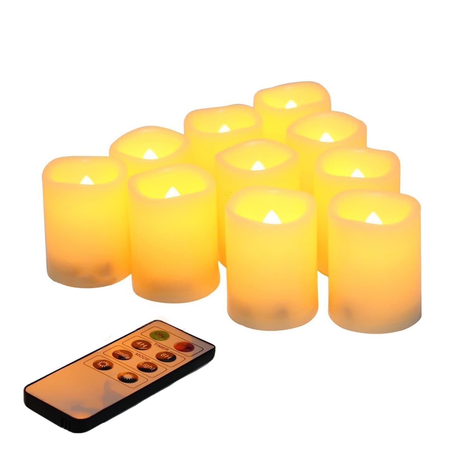 Led Flickering Flameless Votive Tea Lights Candles With Remote Control Battery Operated Set Of 10 / Electric Outdoor Tealights Timer Candle For Christmas,Xmas Decorations (Batteries Included) 200Hours