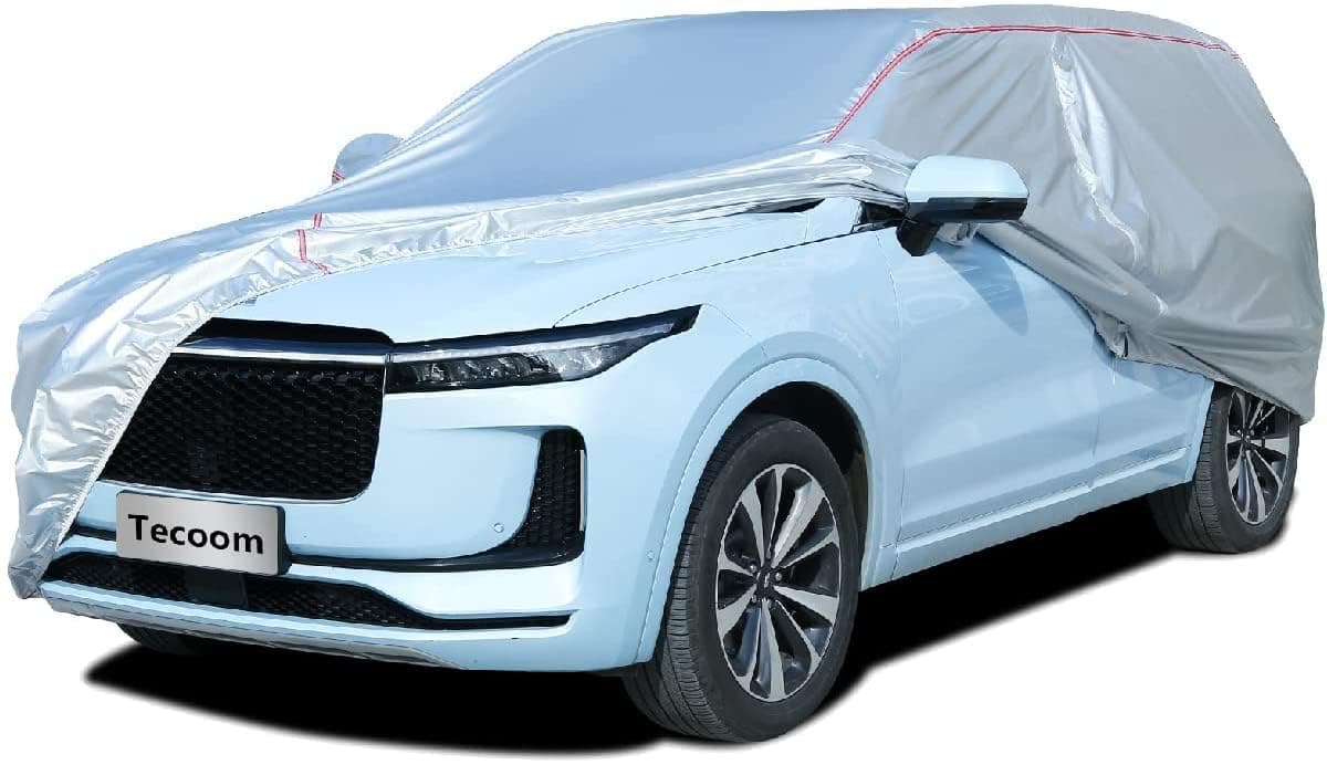 Tecoom Hard Shell Zipper Design Waterproof UV-Proof Windproof Car Cover for All Weather Indoor Outdoor Fit 206-215 Inches Full-Size SUV/Van