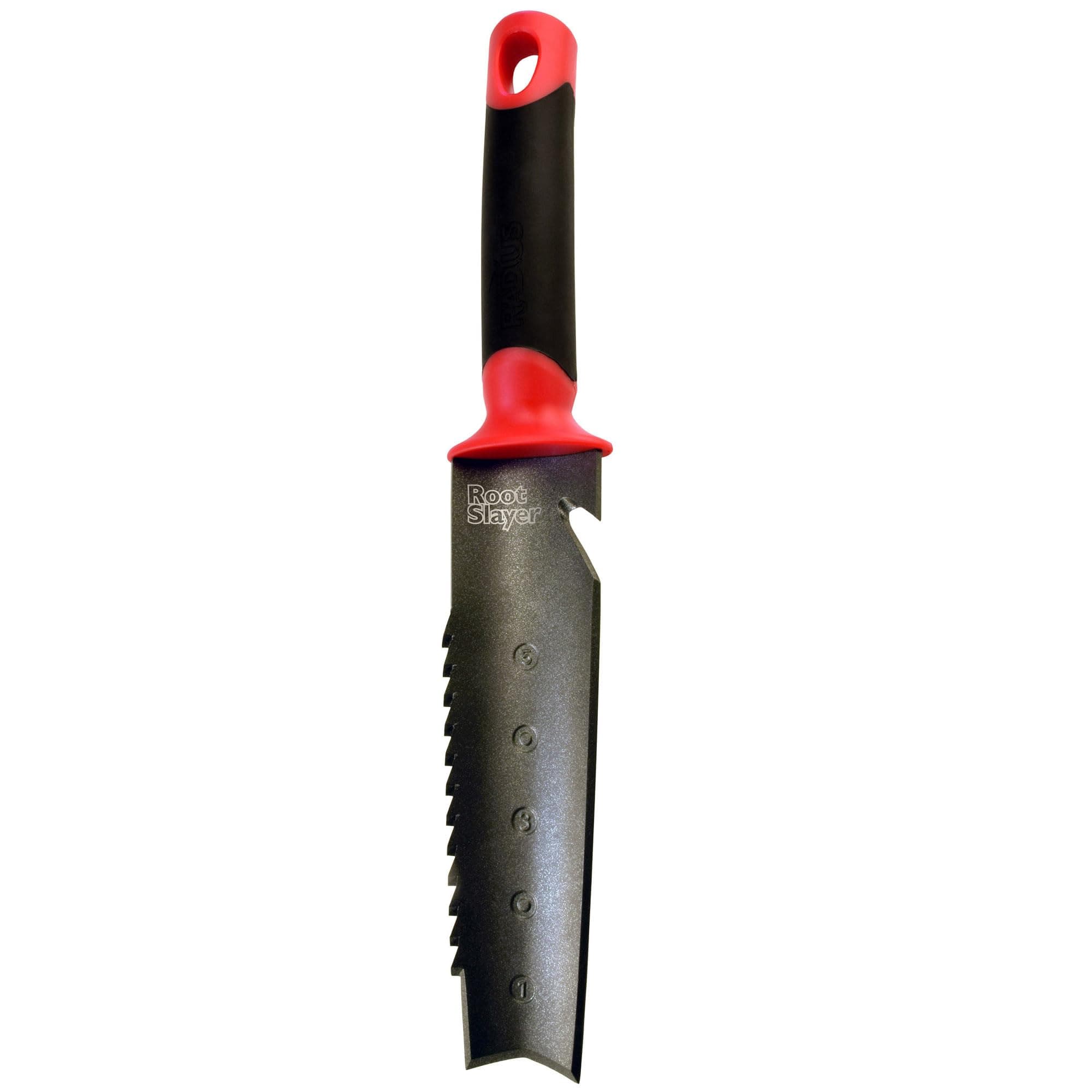 17211 Garden Soil Knife with Holster for Digging, Weeding, and Root Cutting, Serrated Steel Blade, Red