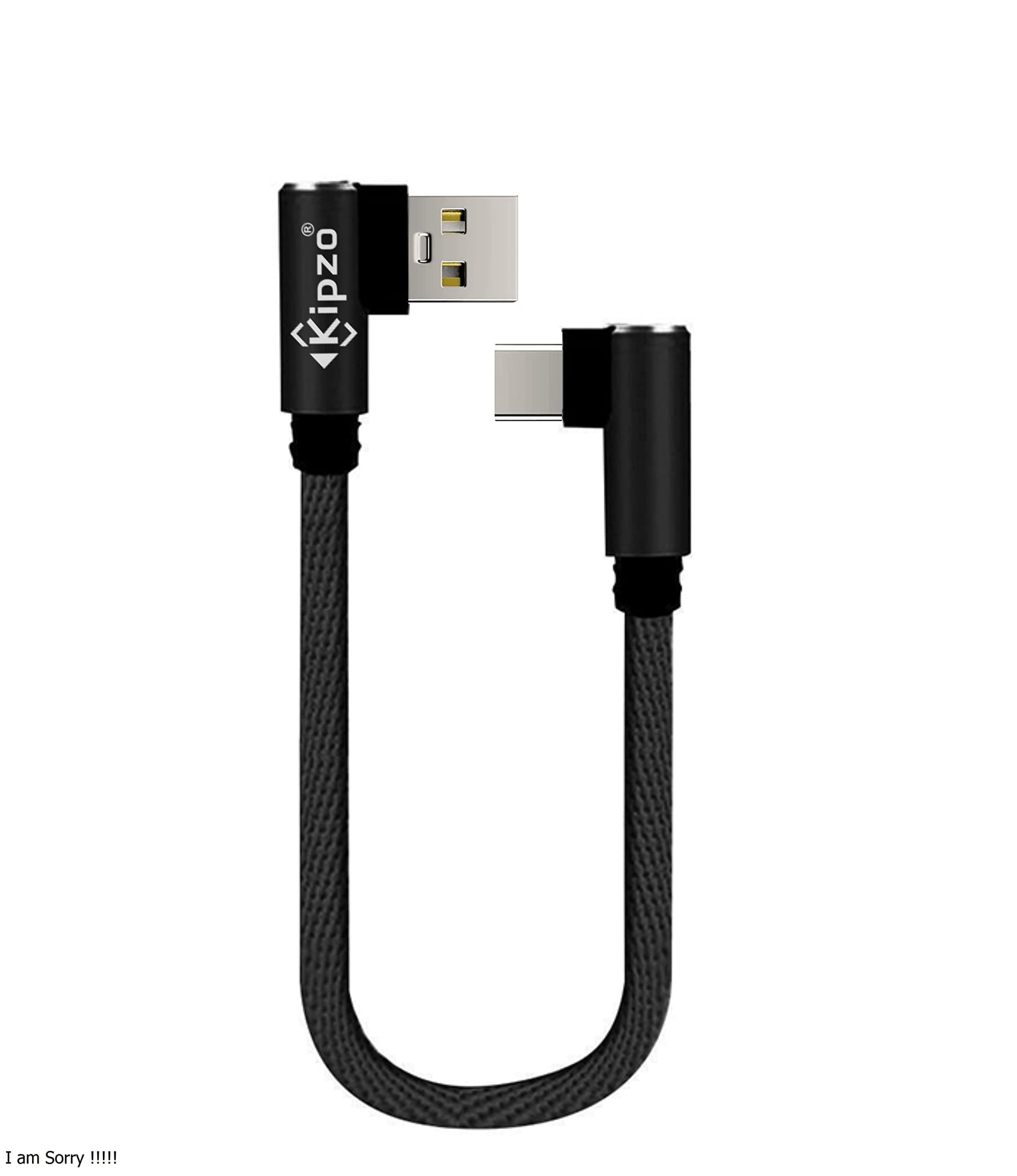 Strong Black l shape 90 degree Short Usb Cable type C Cable Fast Charging Type C short cable fast charging small Nylon braided cord wire 25cm for power bank smart phone android Galaxy