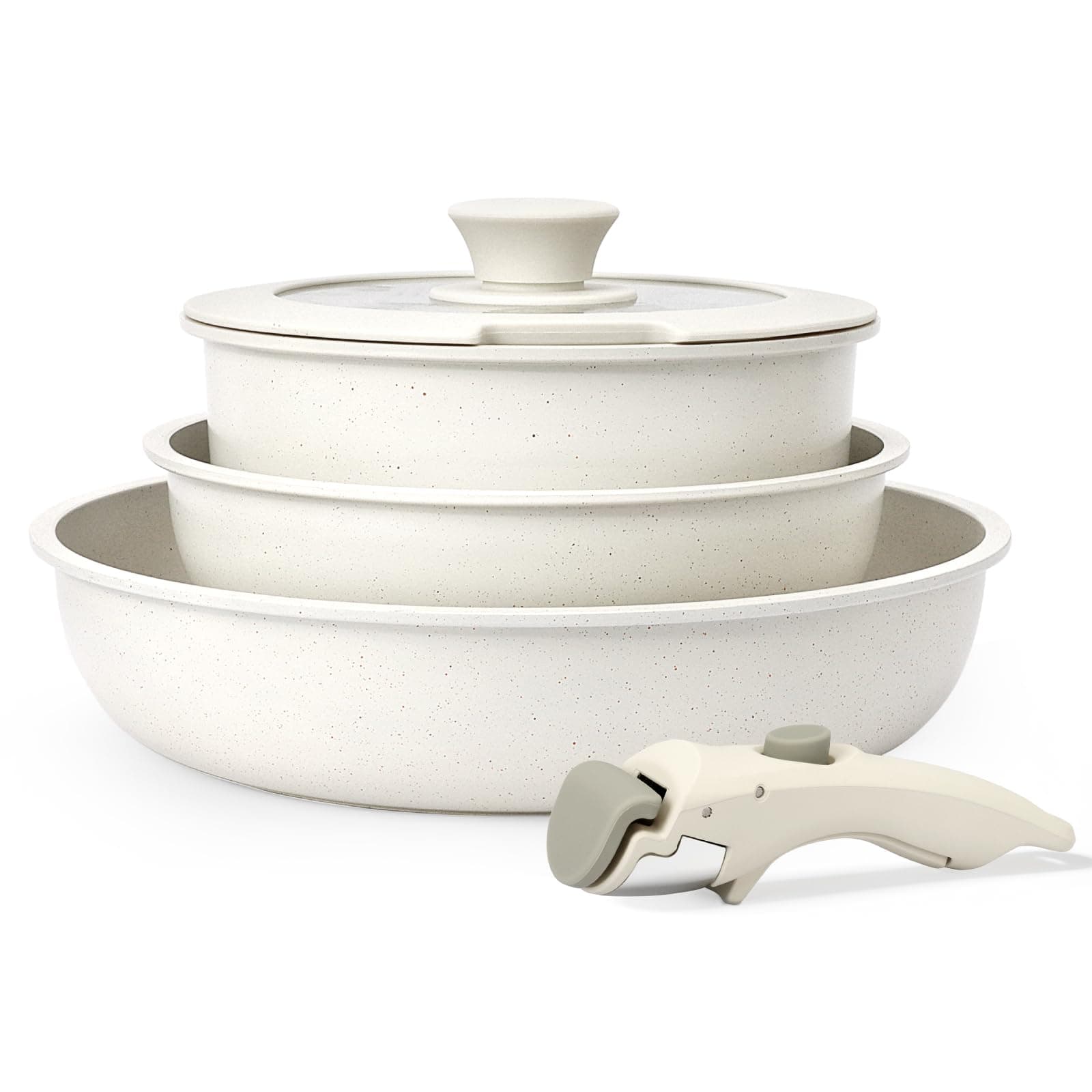 GiPP Saucepan Set with Removable Handle, 5-Piece Pot and Pan Set with Non-Stick Coating, Induction Cooking Pot Set, Oven-Safe, for All Hobs, PTFE/PFOA-Free, White