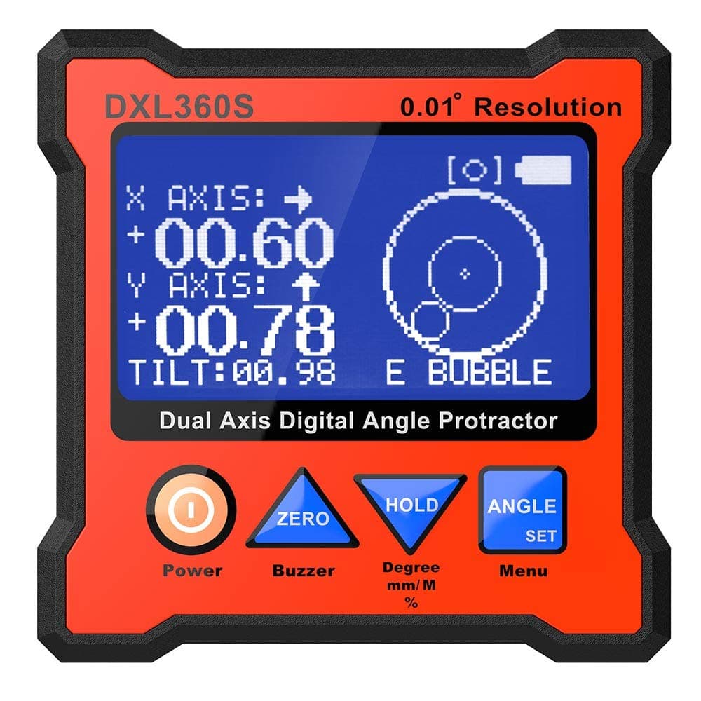Digital Protractor DXL360S GYRO + GRAVITY 2 in 1 Digital LCD Protractor Inclinometer Dual Level Shaft Box, 0.01° Resolution