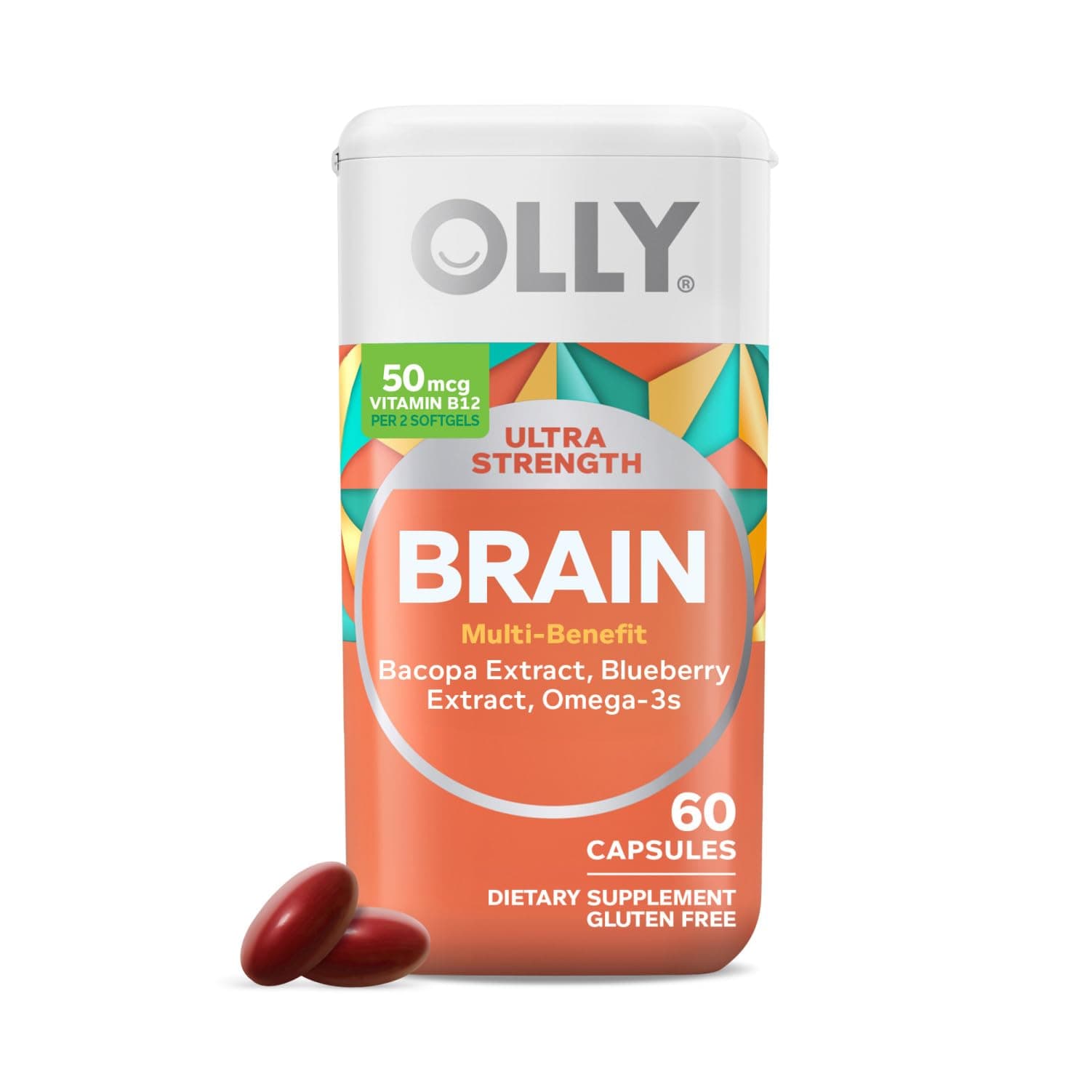 Ultra Strength Brain Softgels, Nootropic, Supports Healthy Brain Function, Memory, Focus and Concentration, Omega-3s, Vitamins B6 and B12, 30 Day Supply - 60 Count