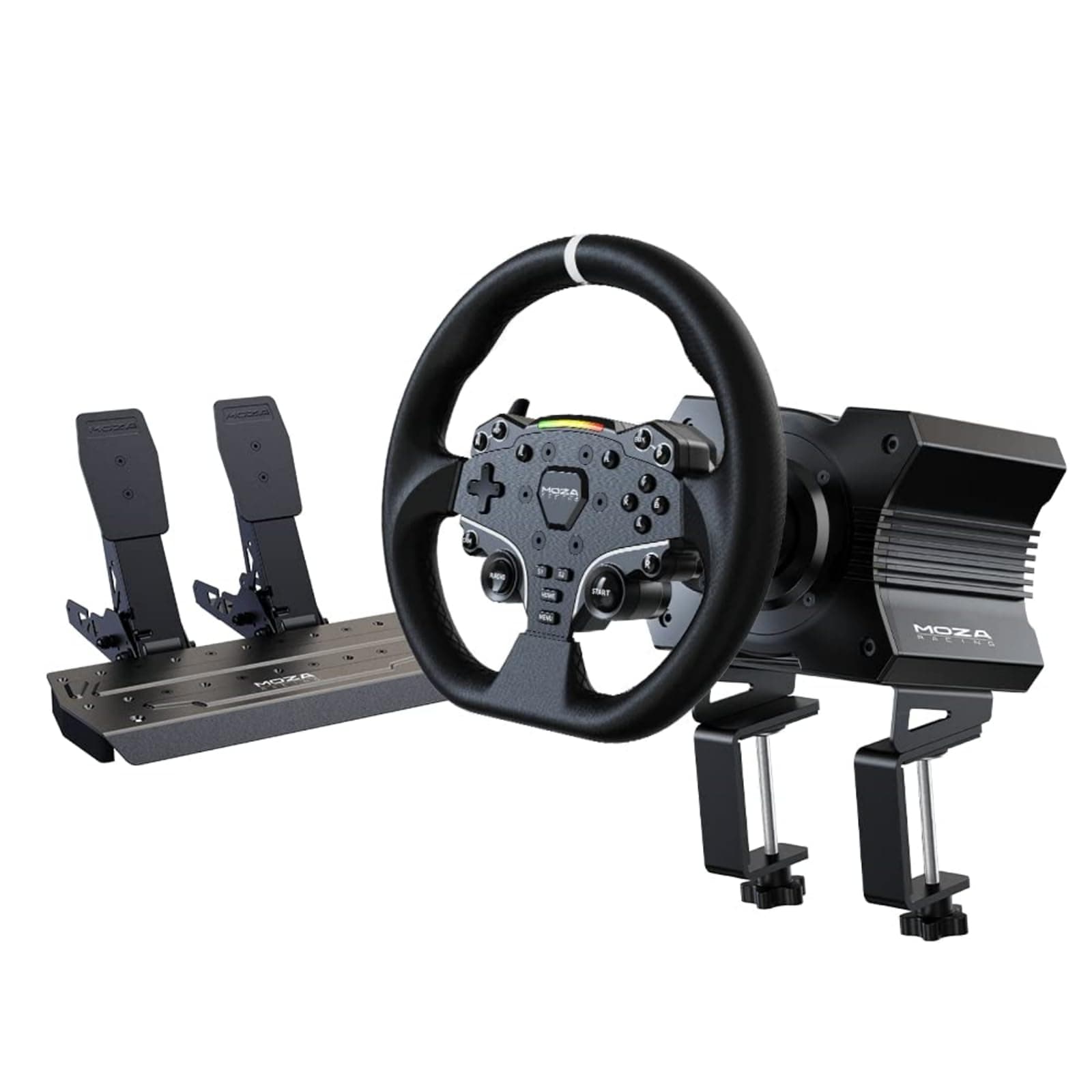 MOZA R5 Bundle Kit Racing Gaming Simulator 5.5Nm Direct Drive Wheelbase,Unbeatable Rigid & Durable 11-Inch ES Racing Wheel SR-P Lite Dual Pedal and Desk Clamp for Experienced Enthusiasts
