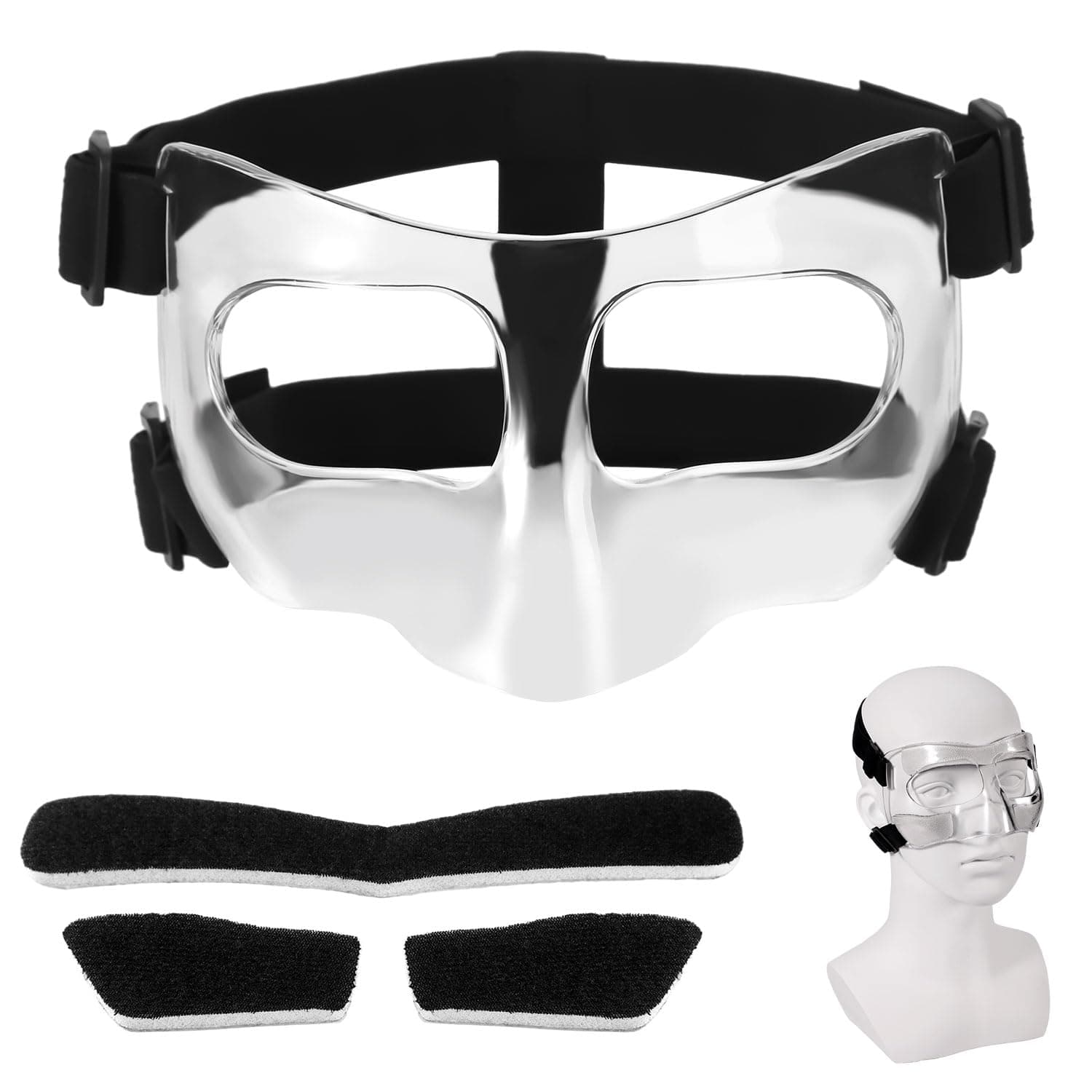 Nose Guard for Broken Nose Protective, 5.9x3.74in Adjustable Face Shield with Pads Face Guard Sports Training Face Mask Nose Protector for Adults Teens Basketball Soccer Baseball Football(Clear)