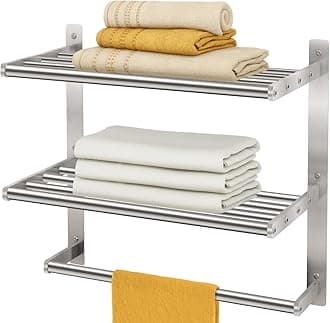 Towel Shelf for Bathroom Wall Mounted, 3-Tier Hotel Style Towel Rack with Towel Bars, Brushed Nickel Towel Racks for Bathroom Lavatory, 16 Inch