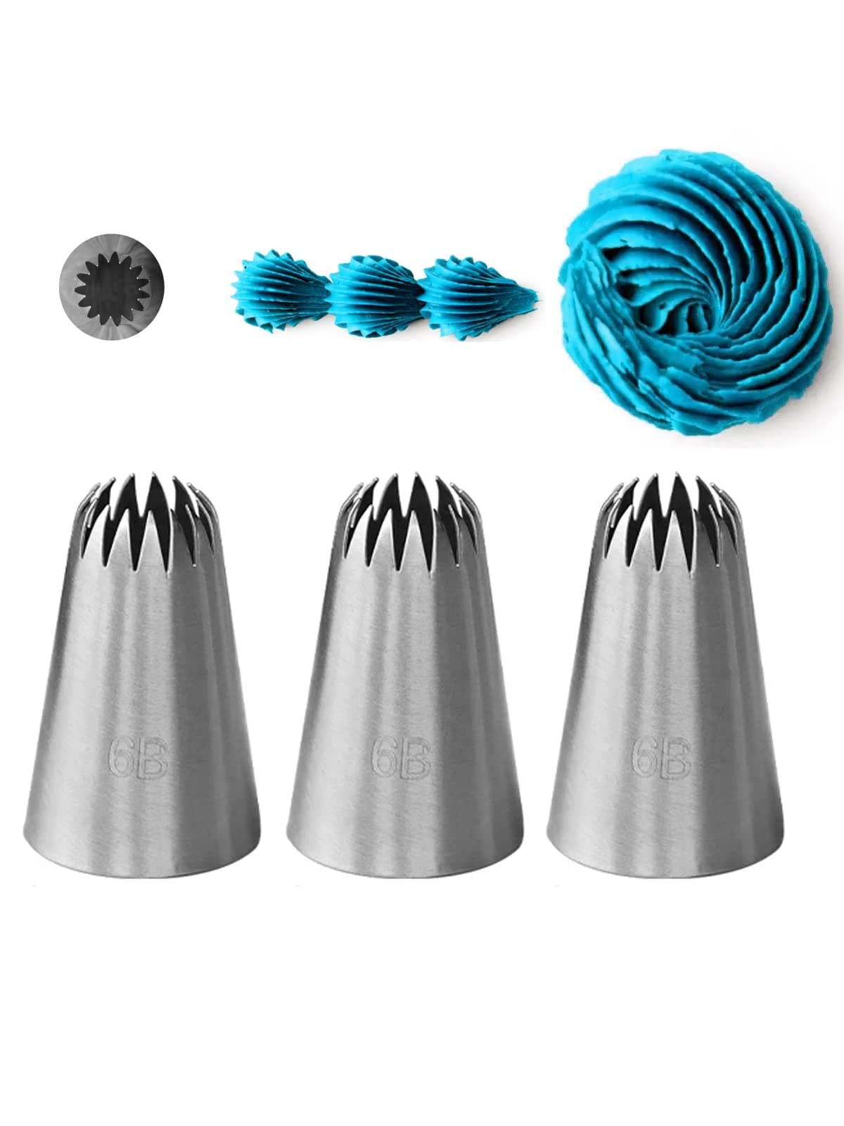 6B Piping Tip Large,Star Icing Tip 6B for Eclairs,Churros,Meringue,Cake Cupcake Cookie Decorating,3 Pcs