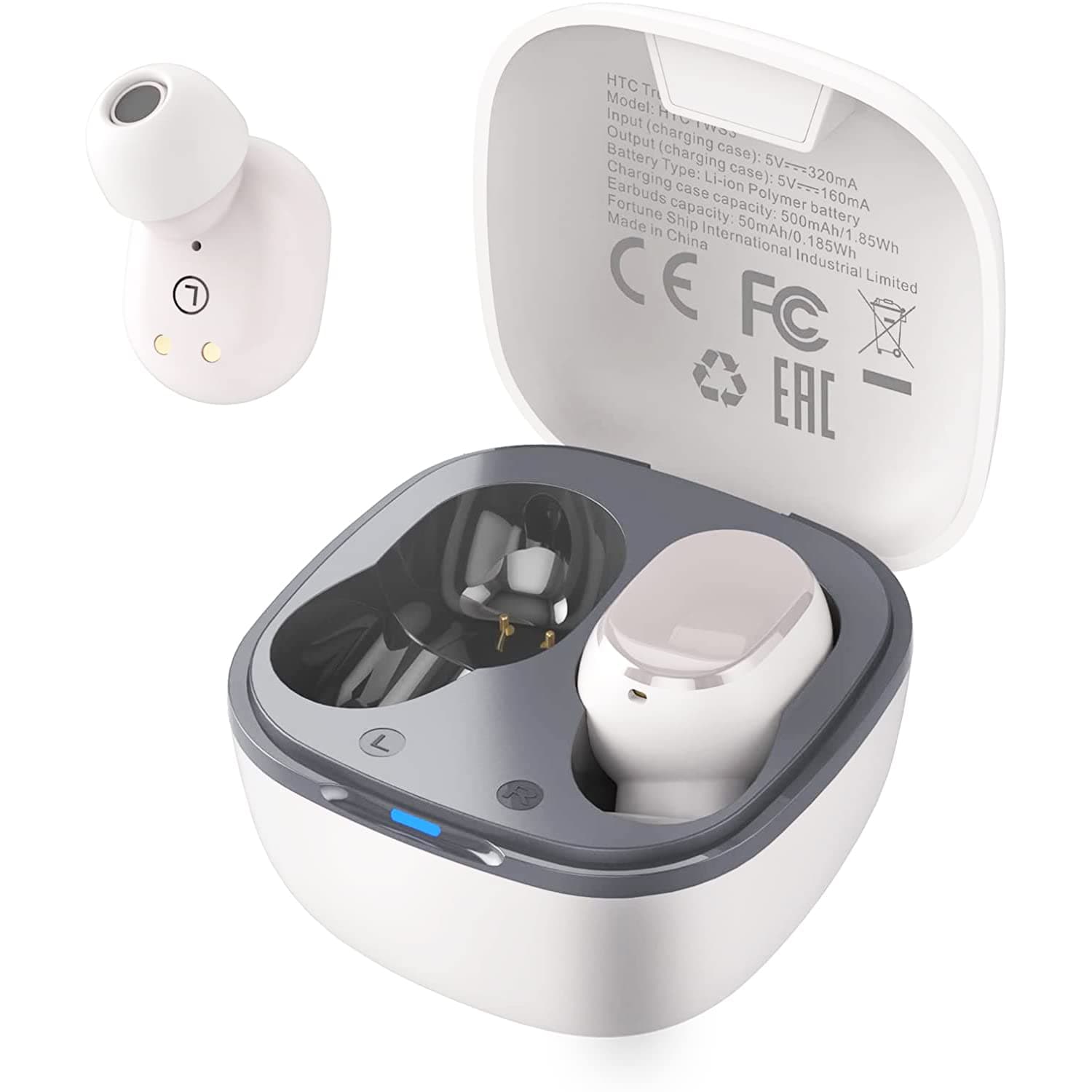 HTC True Wireless Earbuds 2 Bluetooth 5.1 with USB-C Charging Case, 32-Hour Playtime, Built-in Microphone, Touch Control Wireless Earbuds- White
