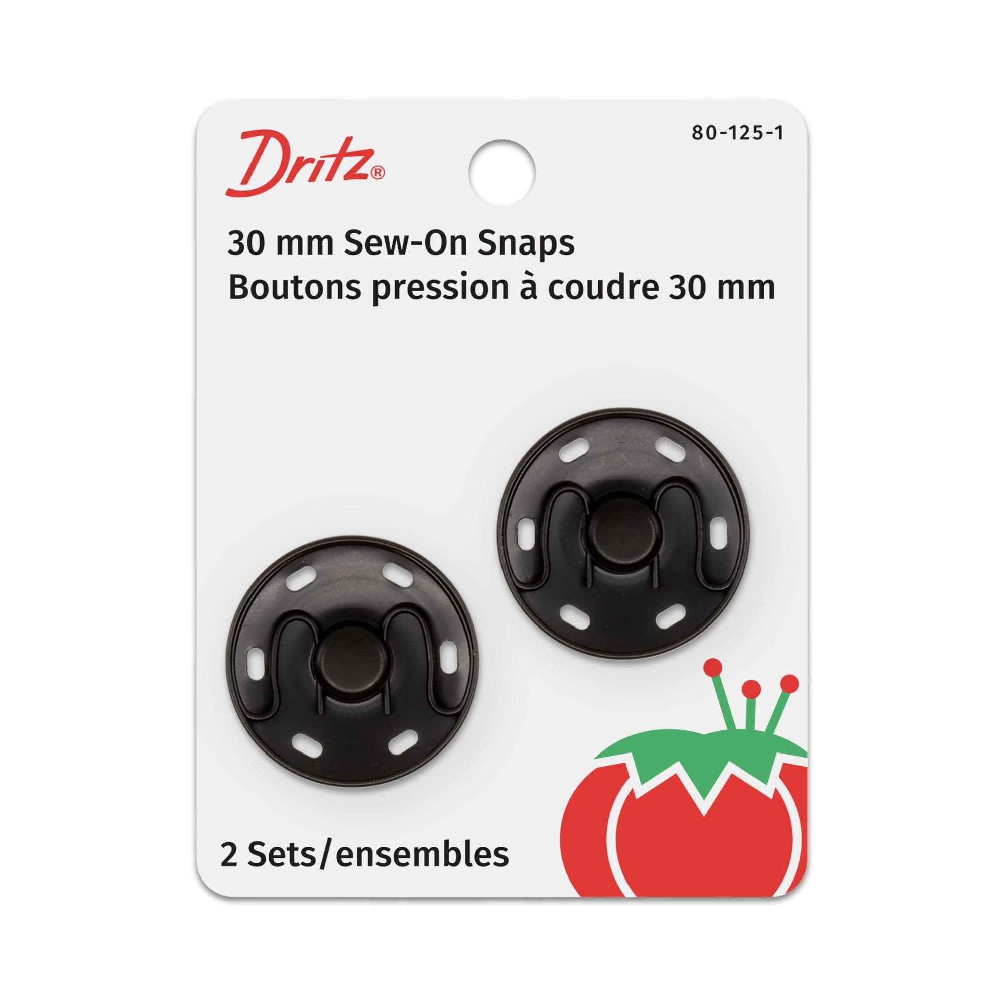 Dritz Sew-On Snaps 30mm 2/Pkg-Black, 30 mm