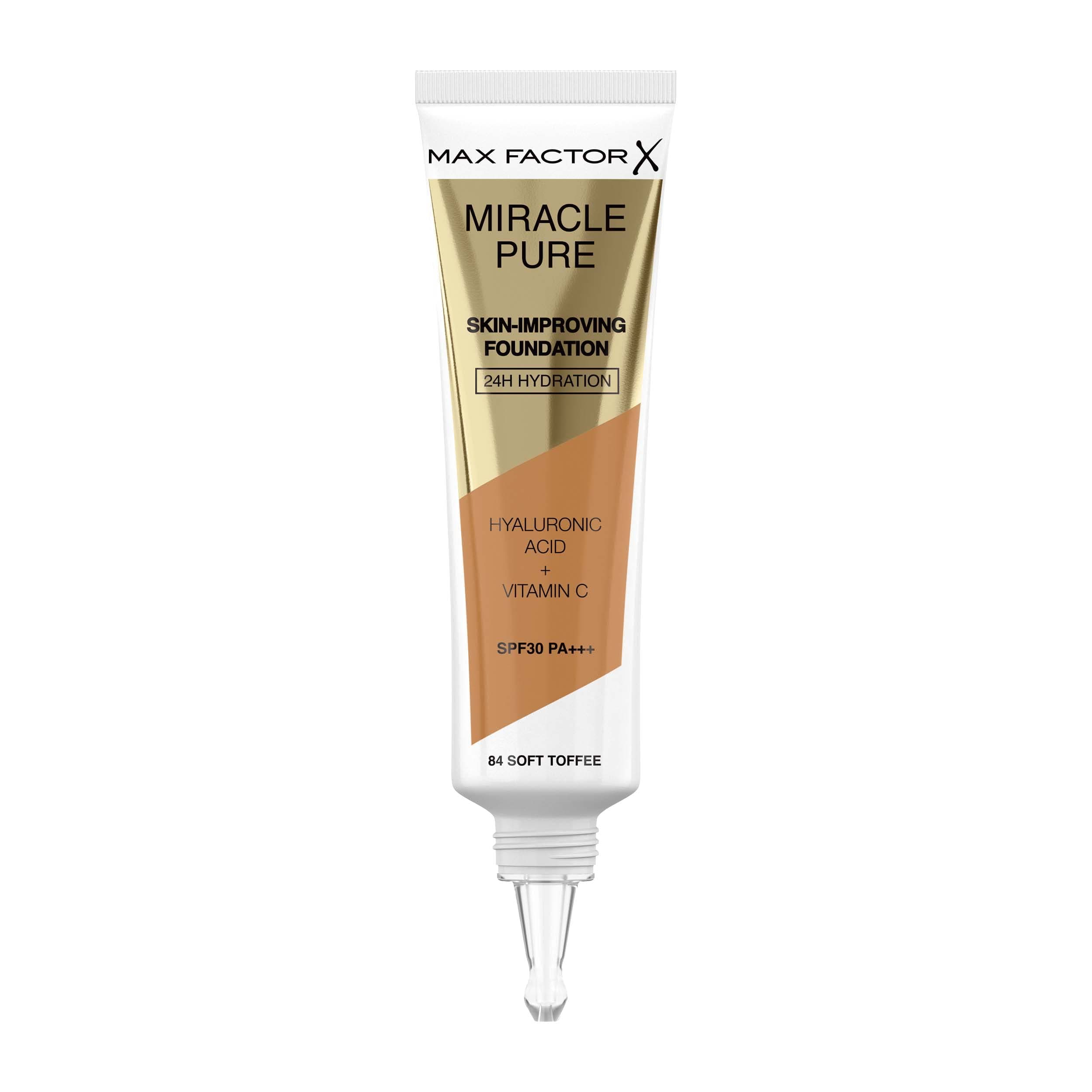 Miracle Pure Skin-Improving Foundation - With Vitamin C & Hyaluronic Acid - 24-hr Hydration - Clinically Proven Radiance, Firmness, Elasticity, Density & Suppleness - 84 Soft Toffee, 30ml