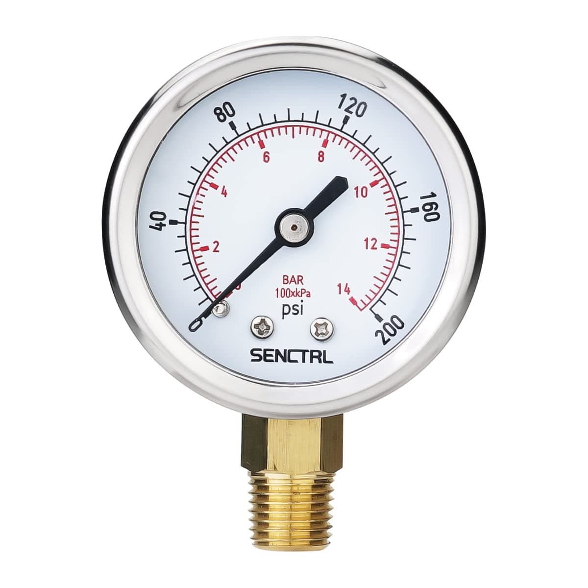 200 Psi Pressure Gauge, 2" Dial Size, 1/4 NPT Lower Mount, Waterproof, Stainless Steel Case, for Water Filter Pneumatic Regulator Air Compressor Tire Pressure Test