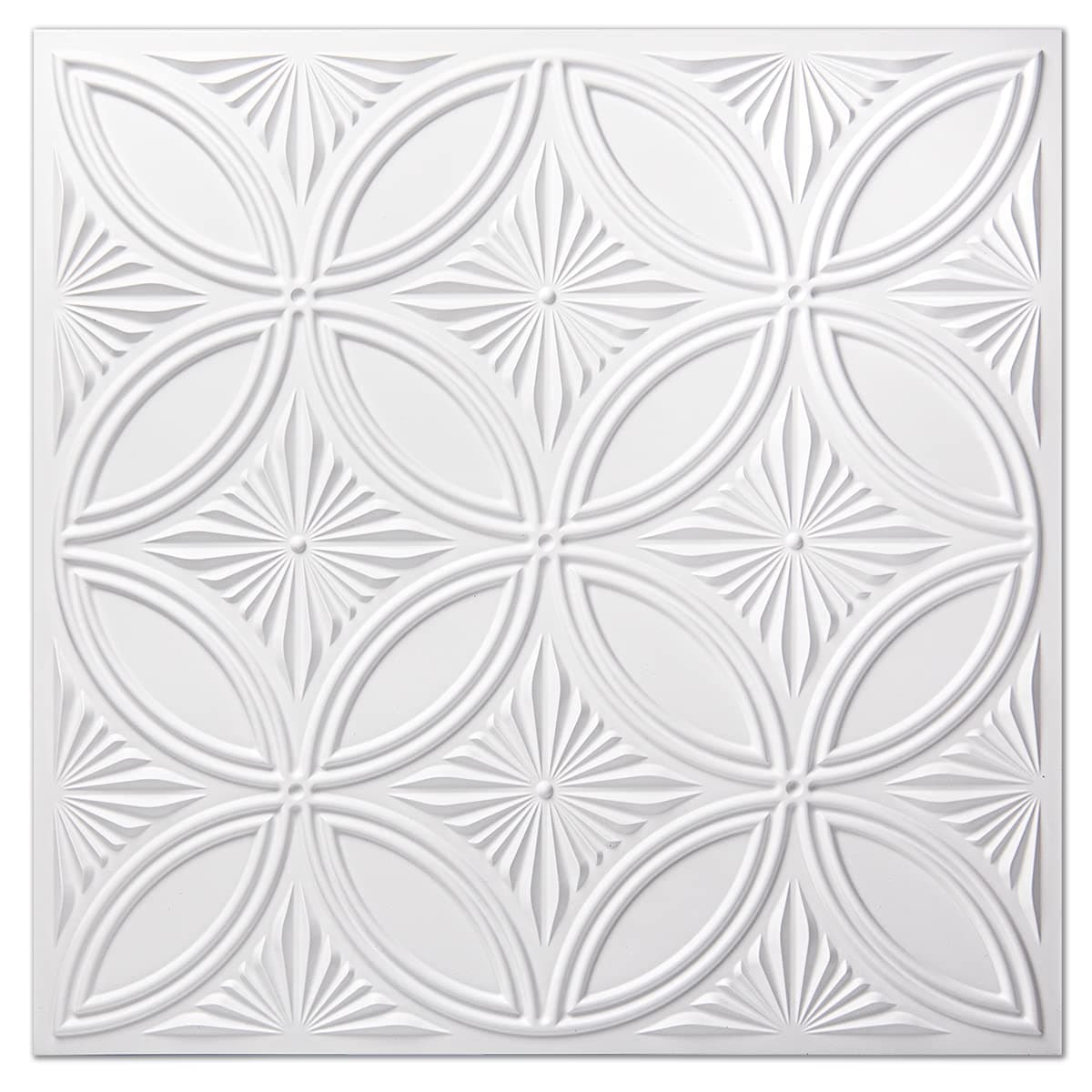 Decorative PVC Drop Ceiling Tile 2ft x 2ft in White,Glue up Ceiling Panel 24 x 24in.12pcs