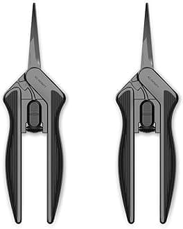 6.6” Stainless Steel Pruning Shear 2-Pack, Lightweight Ergonomic Design, Straight Precision Blades with Nonstick Teflon Coating for Gardening, Hydroponics, Grow Tents