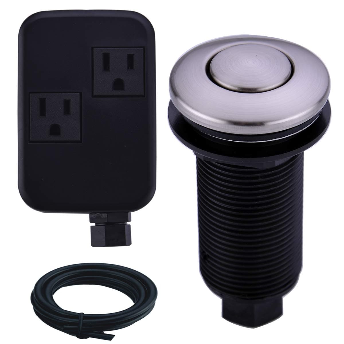 SINKINGDOM SinkTop Air Switch Kit with Brushed Nickel Long Button(Brass Cover) for Garbage Disposal