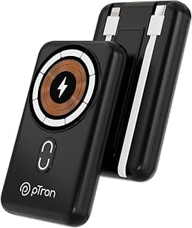 pTron Dynamo Quanta 10000mAh 22.5W Nano Power Bank,15W Magnetic Wireless Charging,Compact Size Fast Charging,USB Type-C Input,20W PD Fast Charging,Built-in Cables,3 Output Ports & BIS Certified(Black)