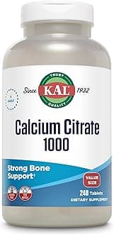 KAL Calcium Citrate 1000mg, Calcium Supplements for Women and Men, Bone Health, Teeth, Nervous, Muscular & Cardiovascular System Support, Gluten Free and Lab Verified, 80 Servings, 240 Tablets