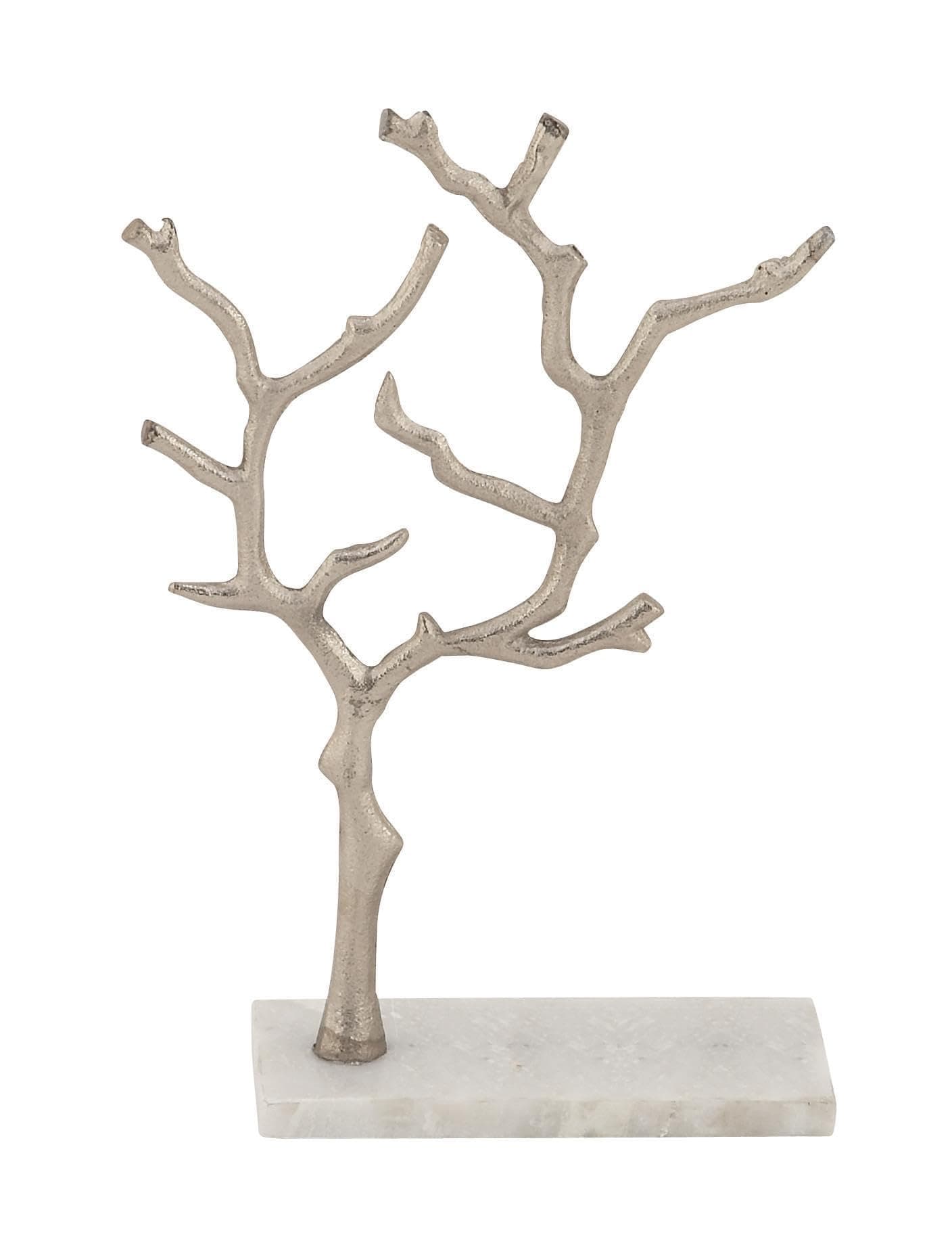 CosmoLiving by Cosmopolitan Deco 79 Marble Tree Jewelry Stand with Marble Base, 9" x 3" x 13", Silver