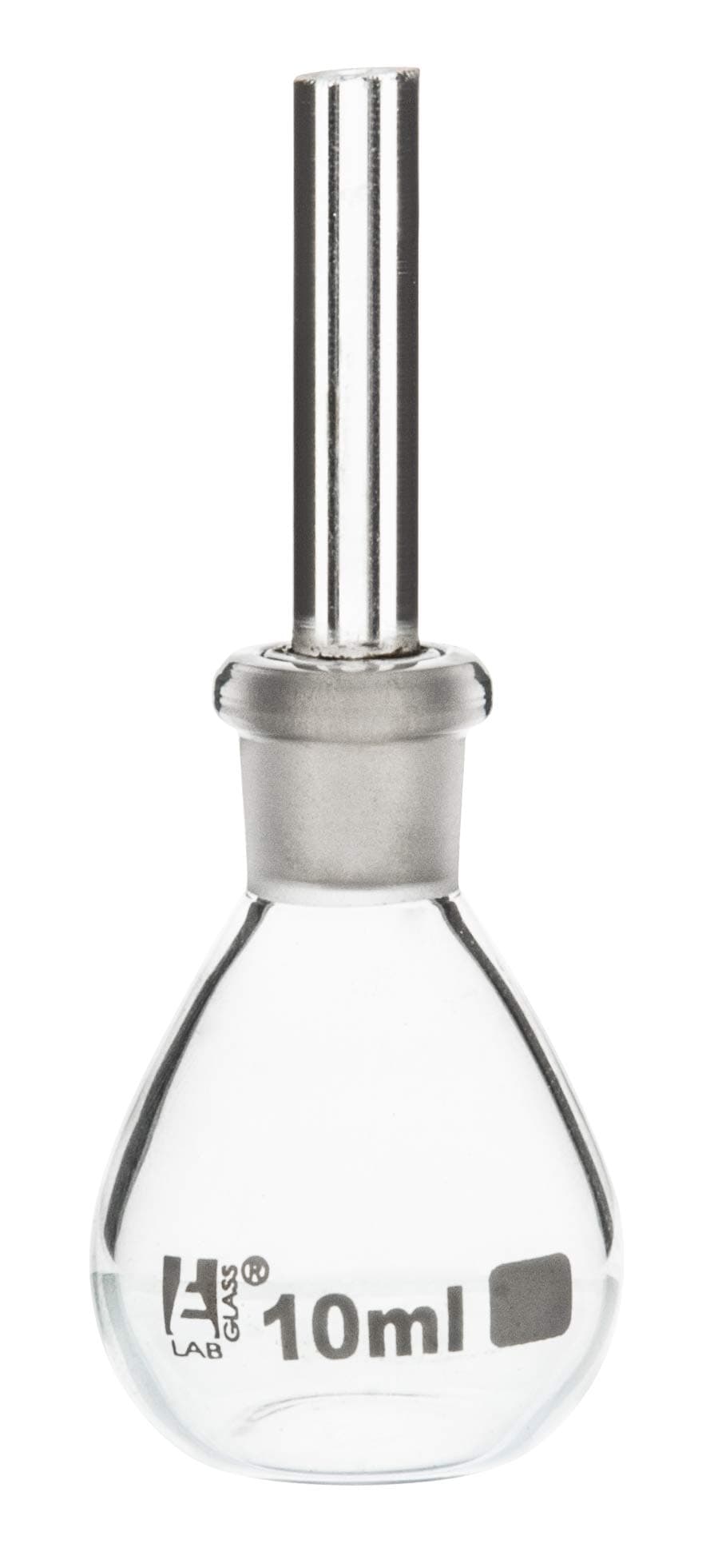 Eisco10mL Specific Gravity Bottle - Borosilicate Glass - Flat Bottom with Perforated Stopper - For Determining Liquid Density Labs