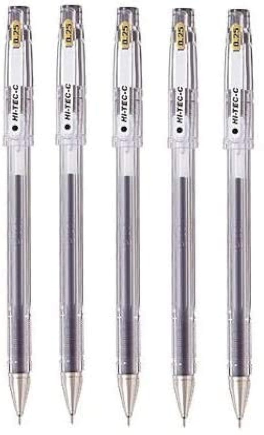 Hi-Tec-C 025 Gel Ink Pen, Hyper Fine Point 0.25mm, Black Ink, LH-20C25, Value Set of 5