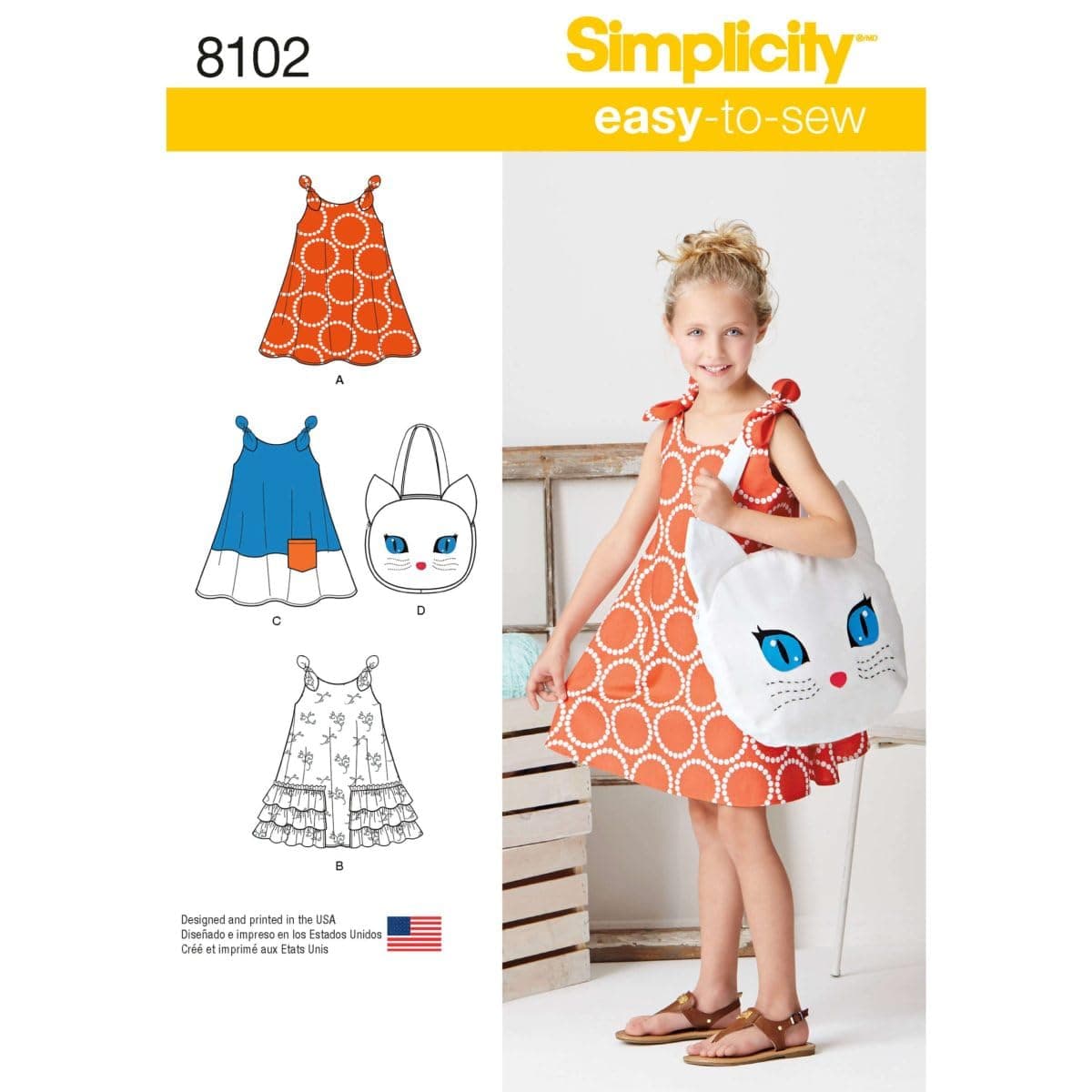 Creative Patterns Simplicity Patterns Child's Easy-to-Sew Sundress and Kitty Tote Size: A (3-4-5-6-7-8), 8102