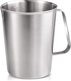 - KSENDALO 64Oz/8Cup Stainless Steel Pitcher (SUS304), 2 Liter Metal Container for Water, Milk, Liquid with Handle with Engraved Markings, Silver