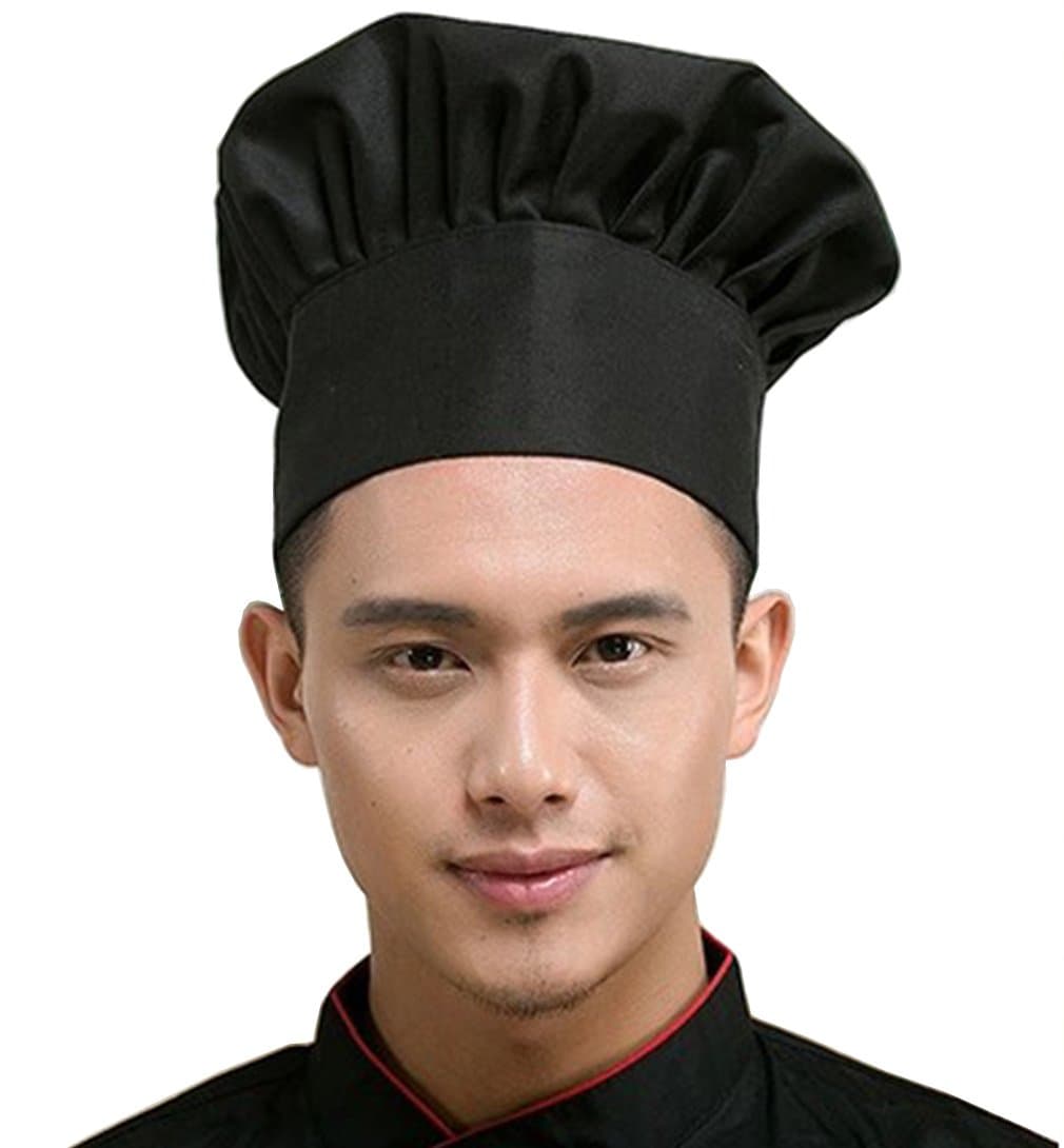 Chef Hat Adult Adjustable Elastic Baker Kitchen Cooking Chef Cap, Black