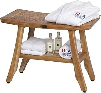 EcoDecors 60cm EarthyTeakTM Satori Teak Shower Bench -Patent Pending- with shelf
