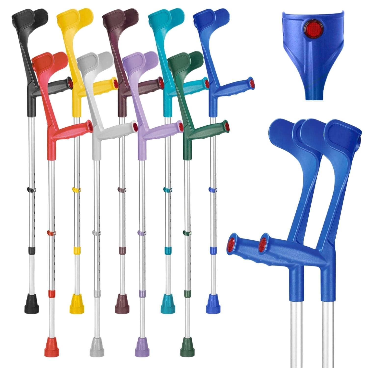 Ossenberg Classic Open Cuff Ergonomic Grip Elbow Crutches – Blue – Pair | Lightweight Height Adjustable Economy Comfort Coloured Forearm Crutches for Adults Men & Women Mobility and Walking Aids