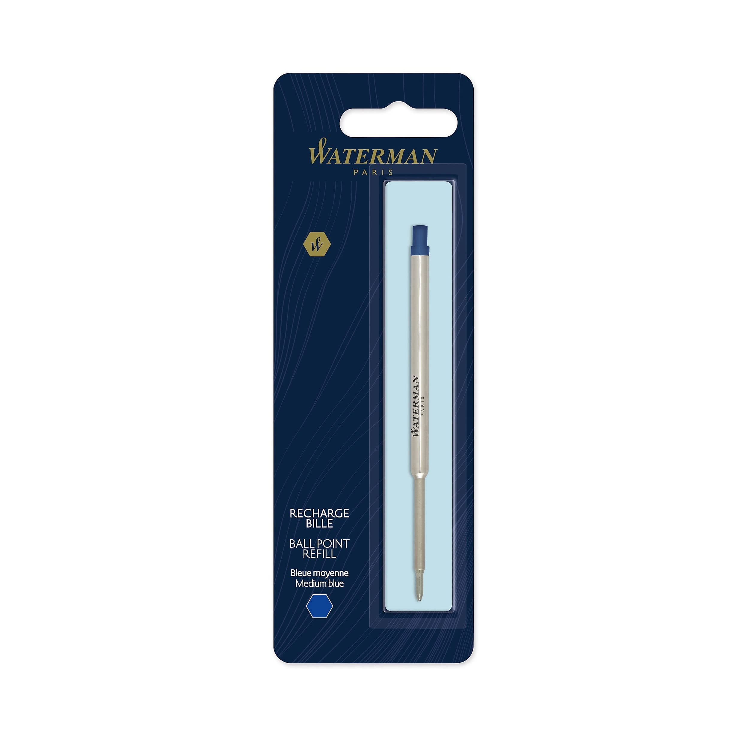 Waterman Ballpoint Pen Refill, Medium Tip, Blue Ink, 1 Count