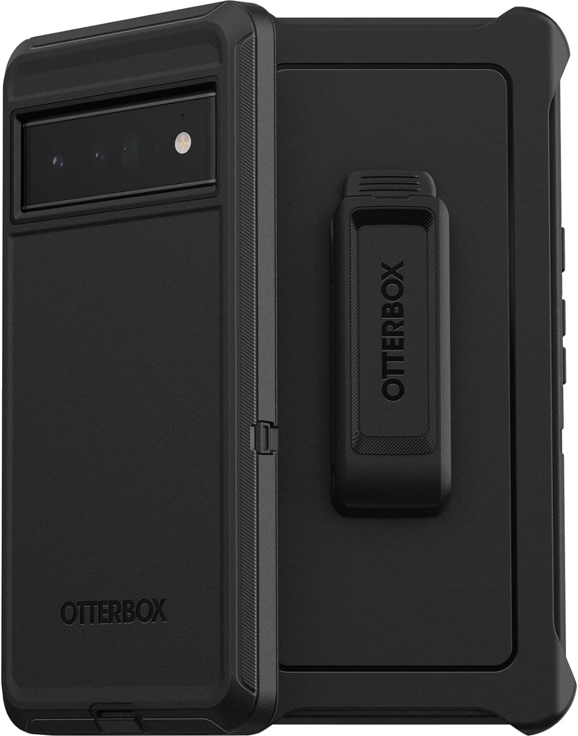 OtterBox Pixel 6 Pro Defender Series Case - BLACK, rugged & durable, with port protection, includes holster clip kickstand