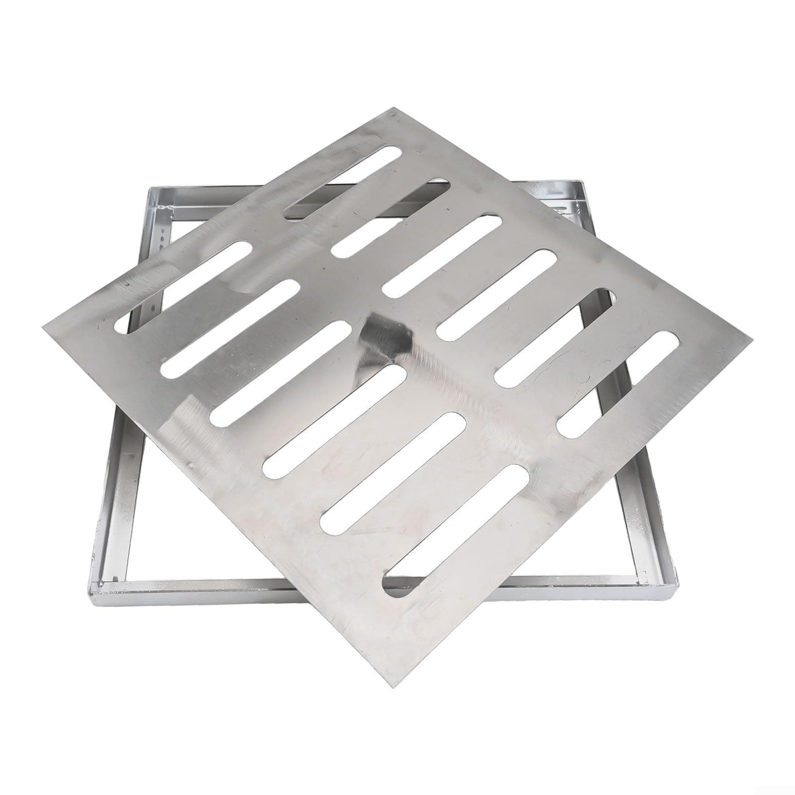 Drain Grate Drain Cover Grate Lid, Gully Grid Double-Row Hole Stainless Steel Floor Drain With Frame Slip-Resistant Outdoor Drainage Cover 150-300mm(300 * 300 * 20 * 2mm)