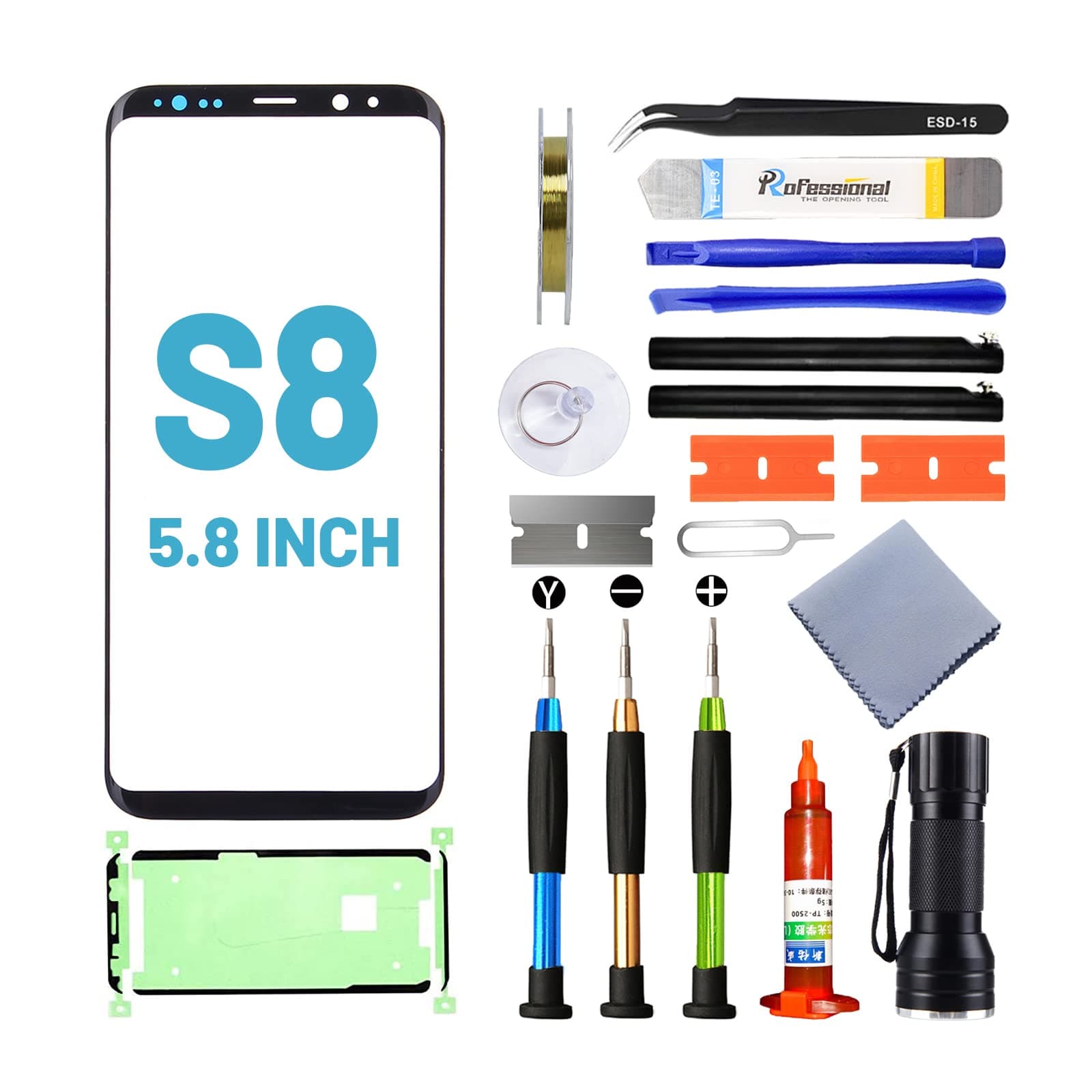 Screen Replacement for Samsung Galaxy S8,Replacement Screen for Galaxy S8 Series 5.8 inch,Screen Repair Kit with Waterproof Adhesive(NO OLED & Touch Digitizer)