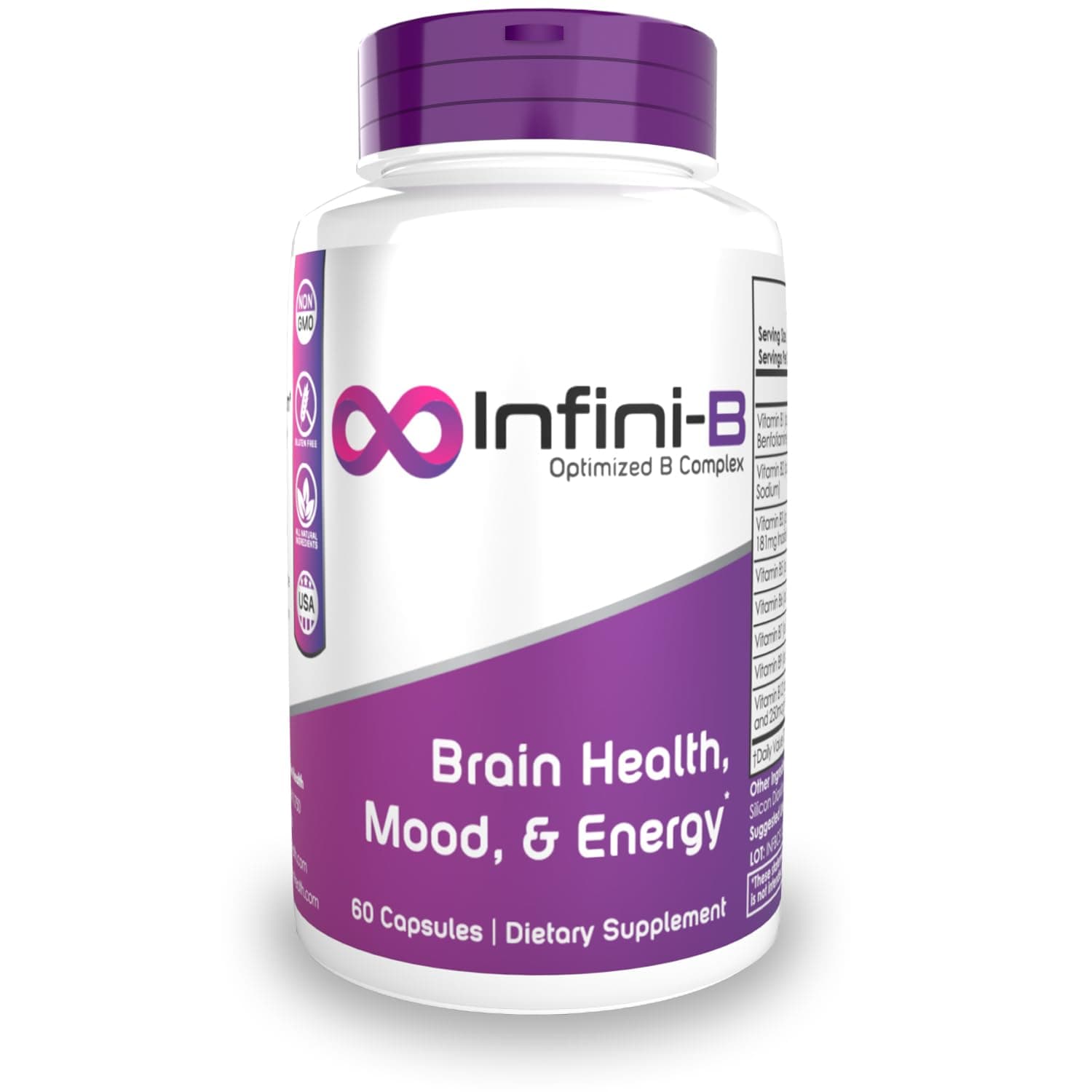 Infini-B Advanced B-Complex | Optimal Absorption & Bio-Availability | Enhanced Cognitive & Metabolic Support | 60 Capsules