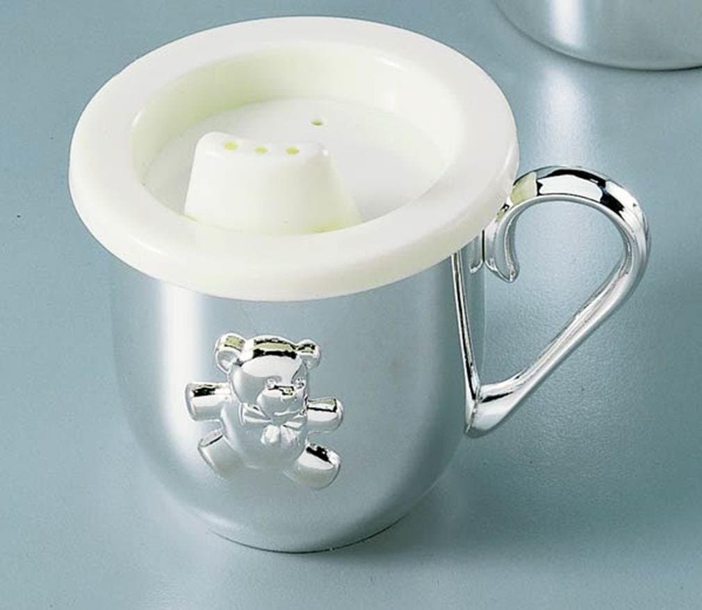 Creative Gifts International Silverplated Baby's First Sippy Cup With Handle And Sippy Lid Insert, 5 oz Capacity, Teddy Bear Emblem, Gift Box Included, Premium Quality Design, Durable Materials