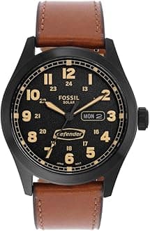 Defender Watch for Men, Solar Powered Three Hand Date with Stainless Steel or Leather Strap