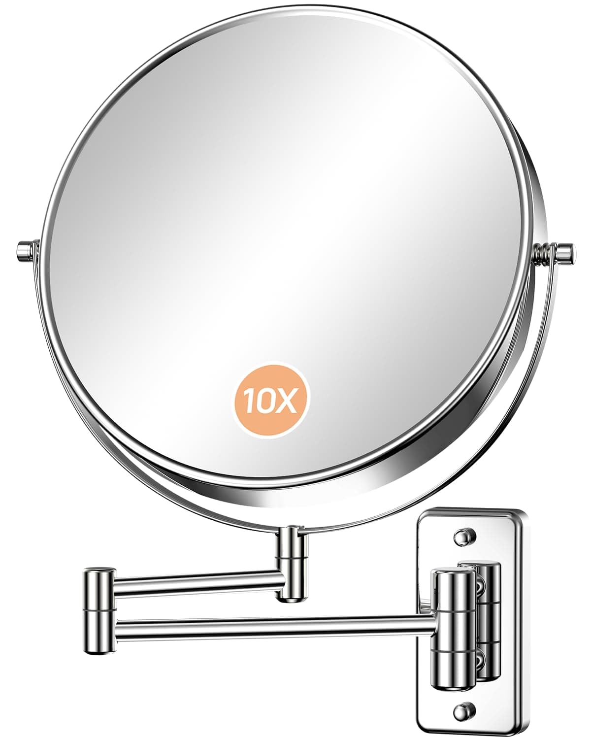 Gospire 9 Inch Extra Large Wall Mounted Mirror with 1X/10X Magnification, 360° Swivel & Extendable, Chrome Polished Finish for Bathroom Vanity, Shaving & Makeup (Men & Women)