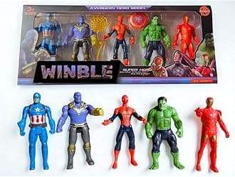 WINBLE Avengers Toy Set Of 5 Marvel Superhero Action Figures Includes Captain America, Hulk, Spider-Man, Iron Man, And Thanos Play Set For Kids, For Heroic Adventures