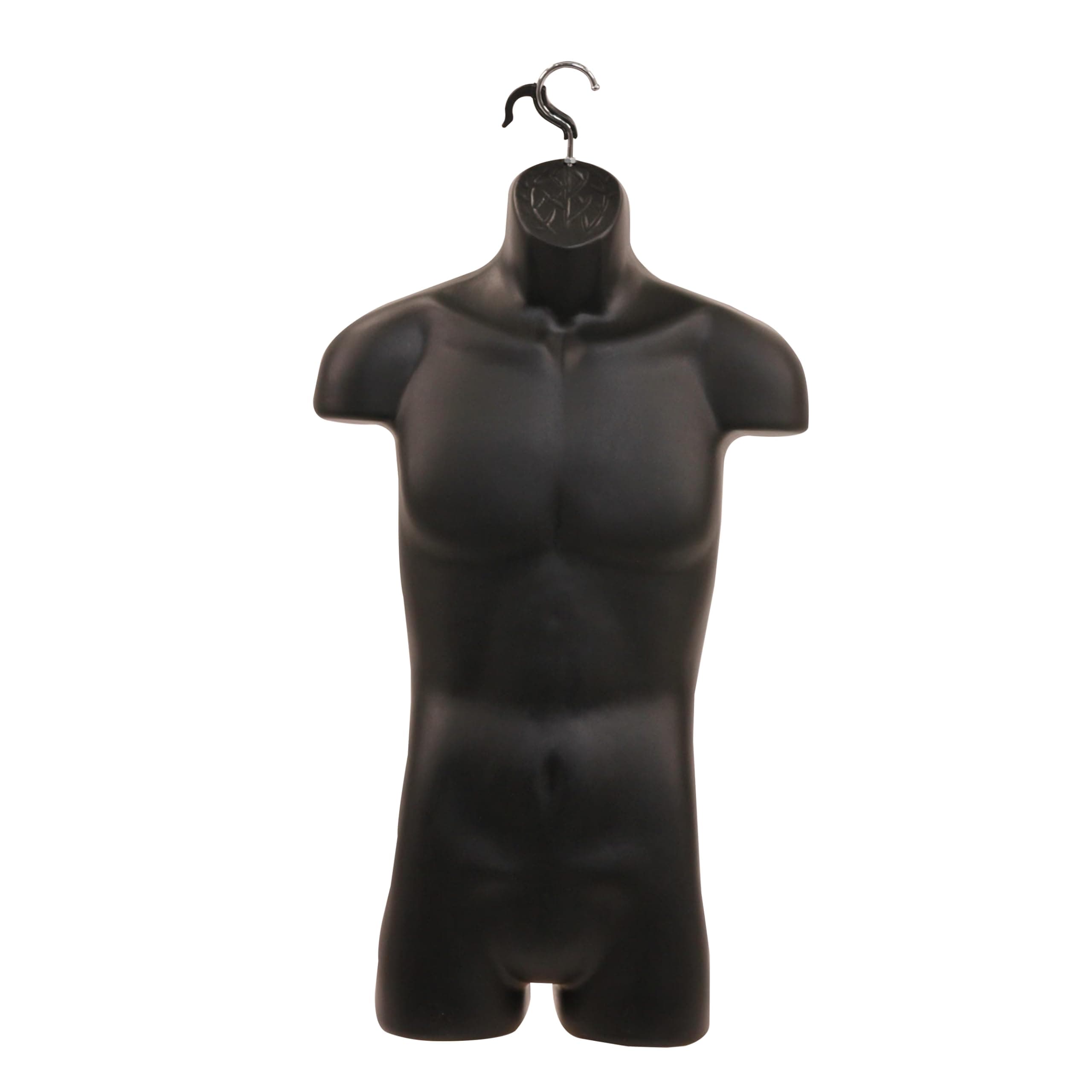 SSWBasics Male Molded Shatterproof Black Shapely Torso Form with Hook - Fits Men's Sizes
