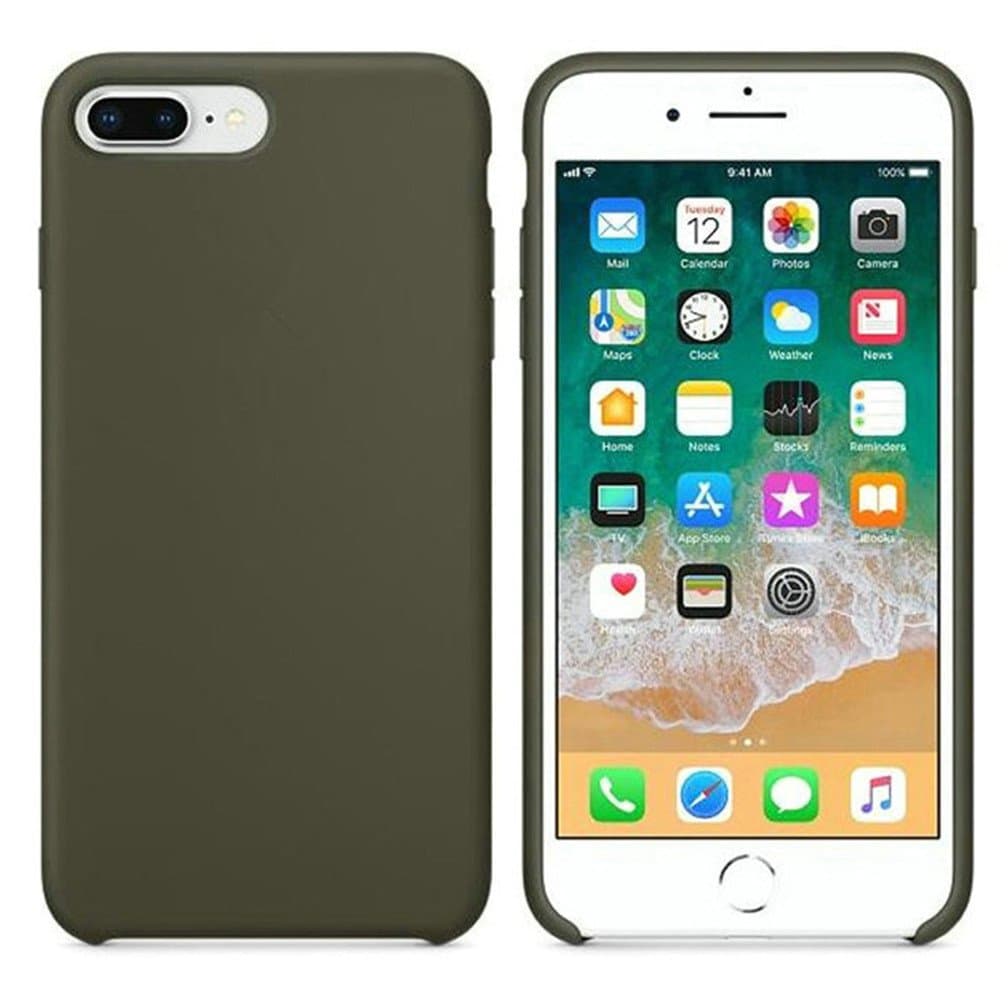 iPhone 8 Plus Case, HONTECH Ultra Thin Liquid Silicone Gel Rubber Cover with Soft Microfiber Cloth Lining Shockproof Shell for Apple iPhone 8plus iPhone 8+ (Dark Olive)